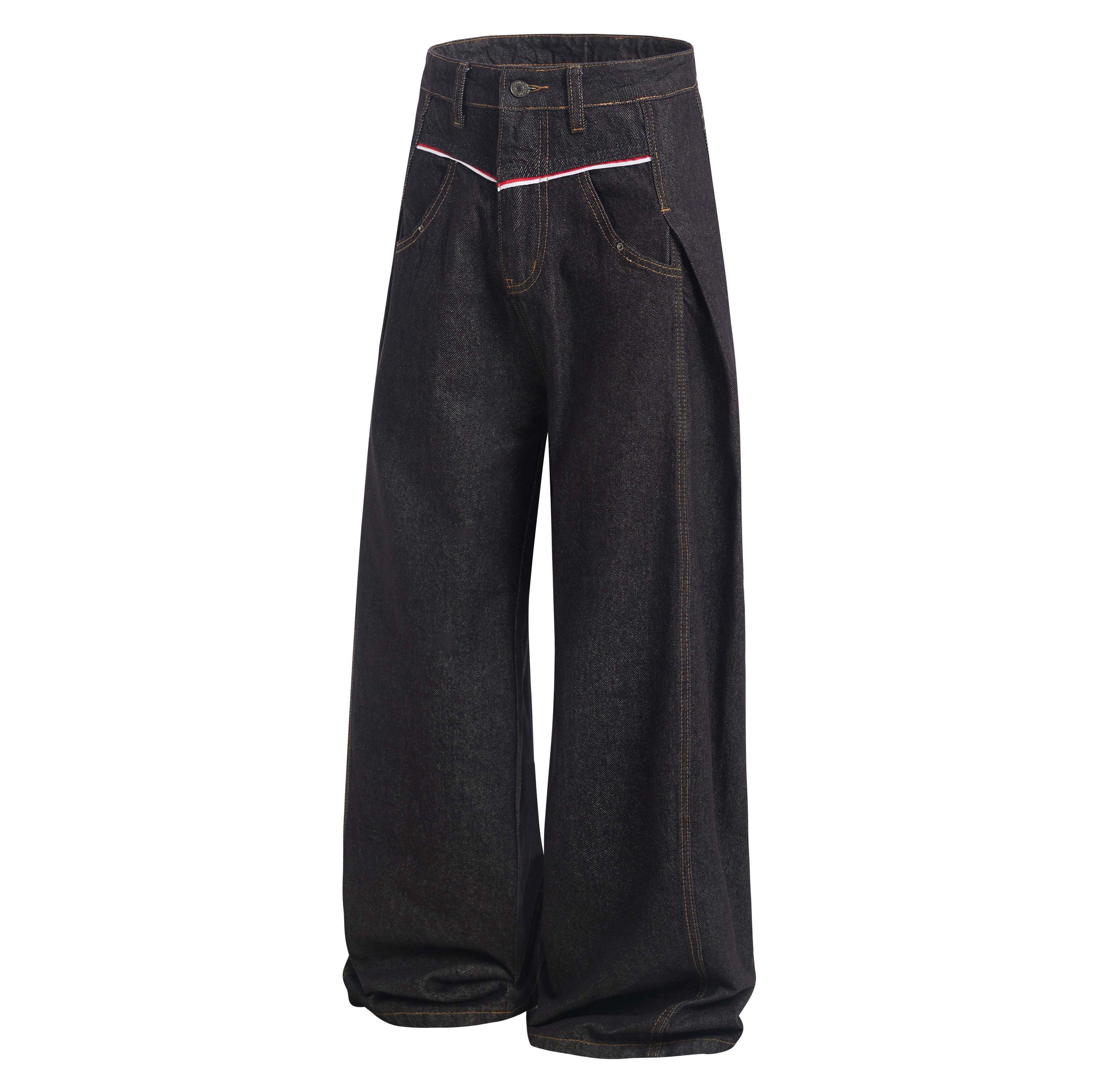 Omirad Contrast Piping Wide-Leg Jeans | Retro Street Denim