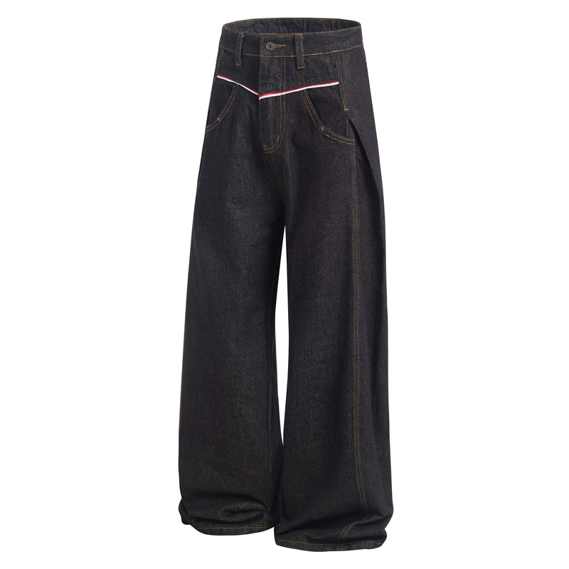 Omirad Contrast Piping Wide-Leg Jeans | Retro Street Denim