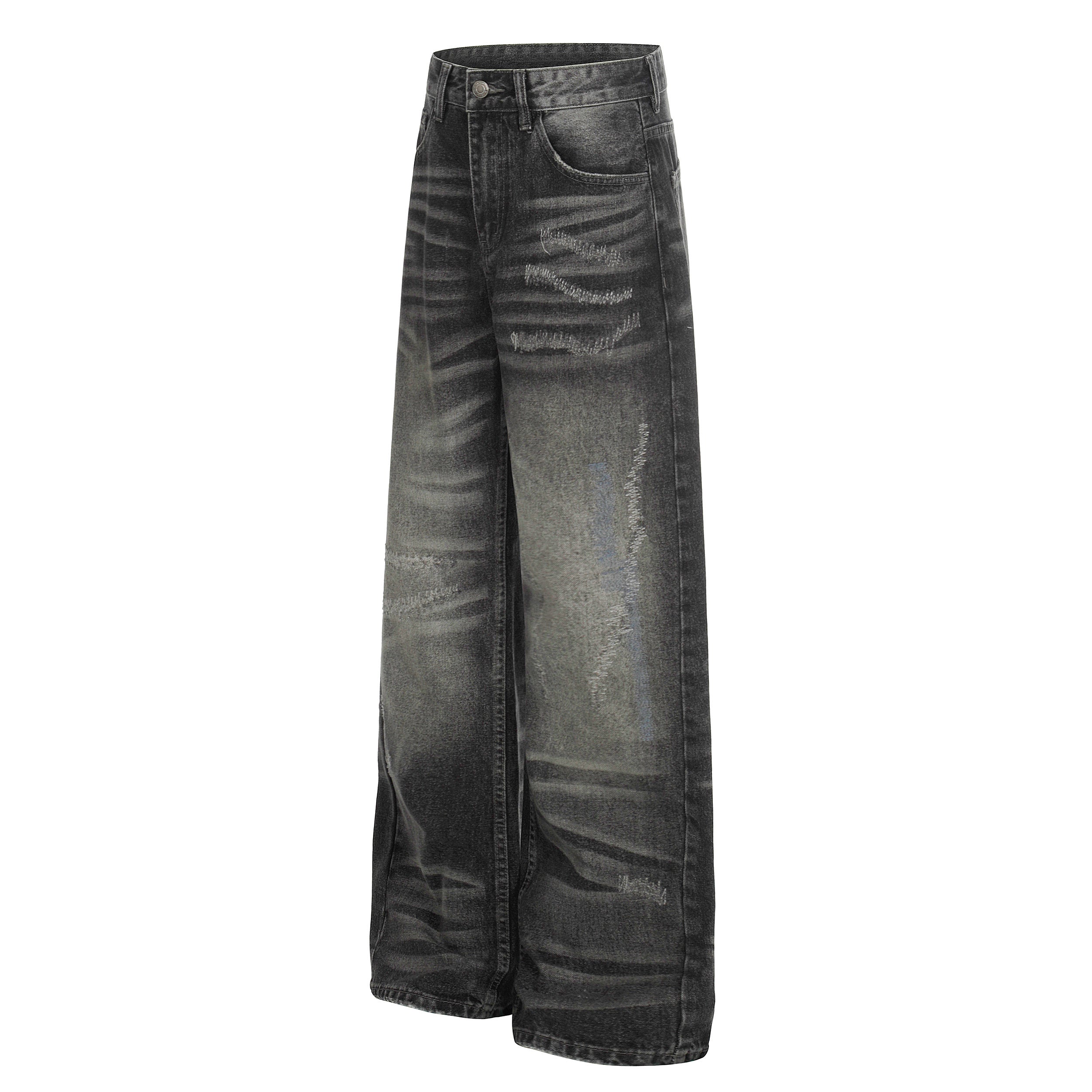Omirad Washed Distressed Wide-Leg Denim Pants | Heavyweight Cotton