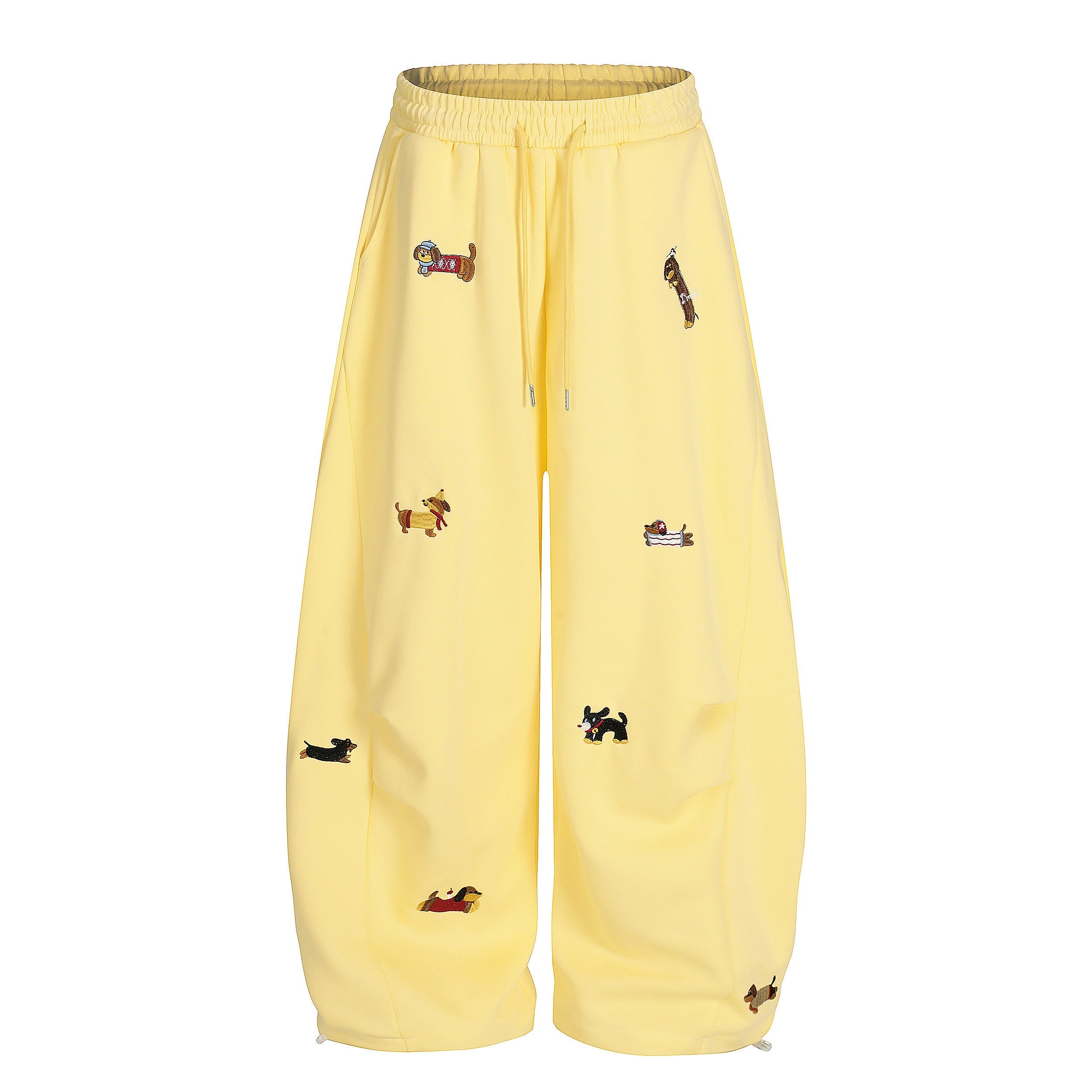 Embroidered Dog Motif Wide-Leg Sweatpants | Omirad