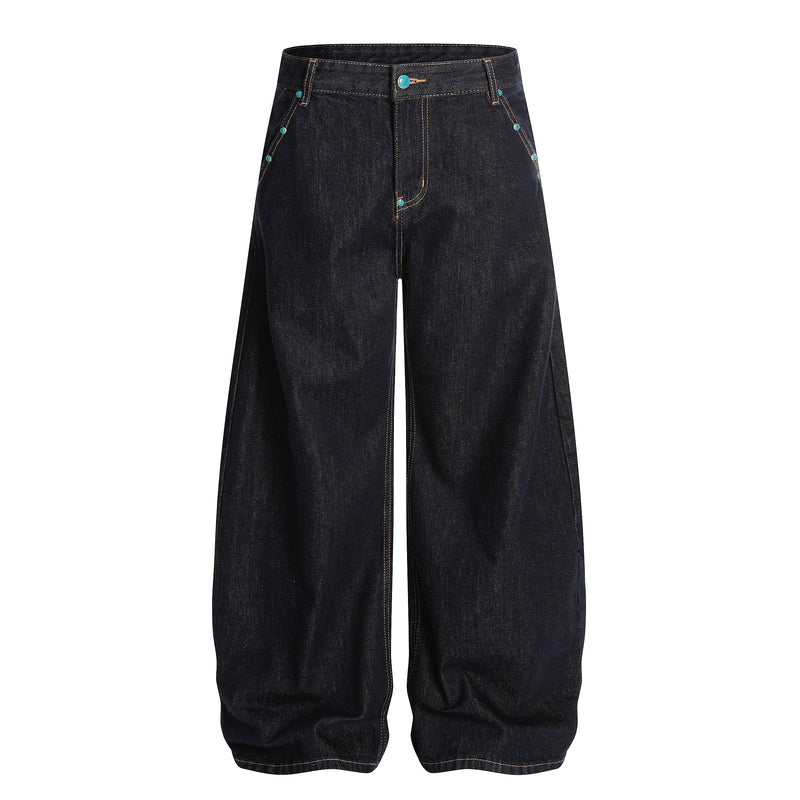 Omirad Studded Dark-Wash Wide-Leg Jeans | SEAKOFF