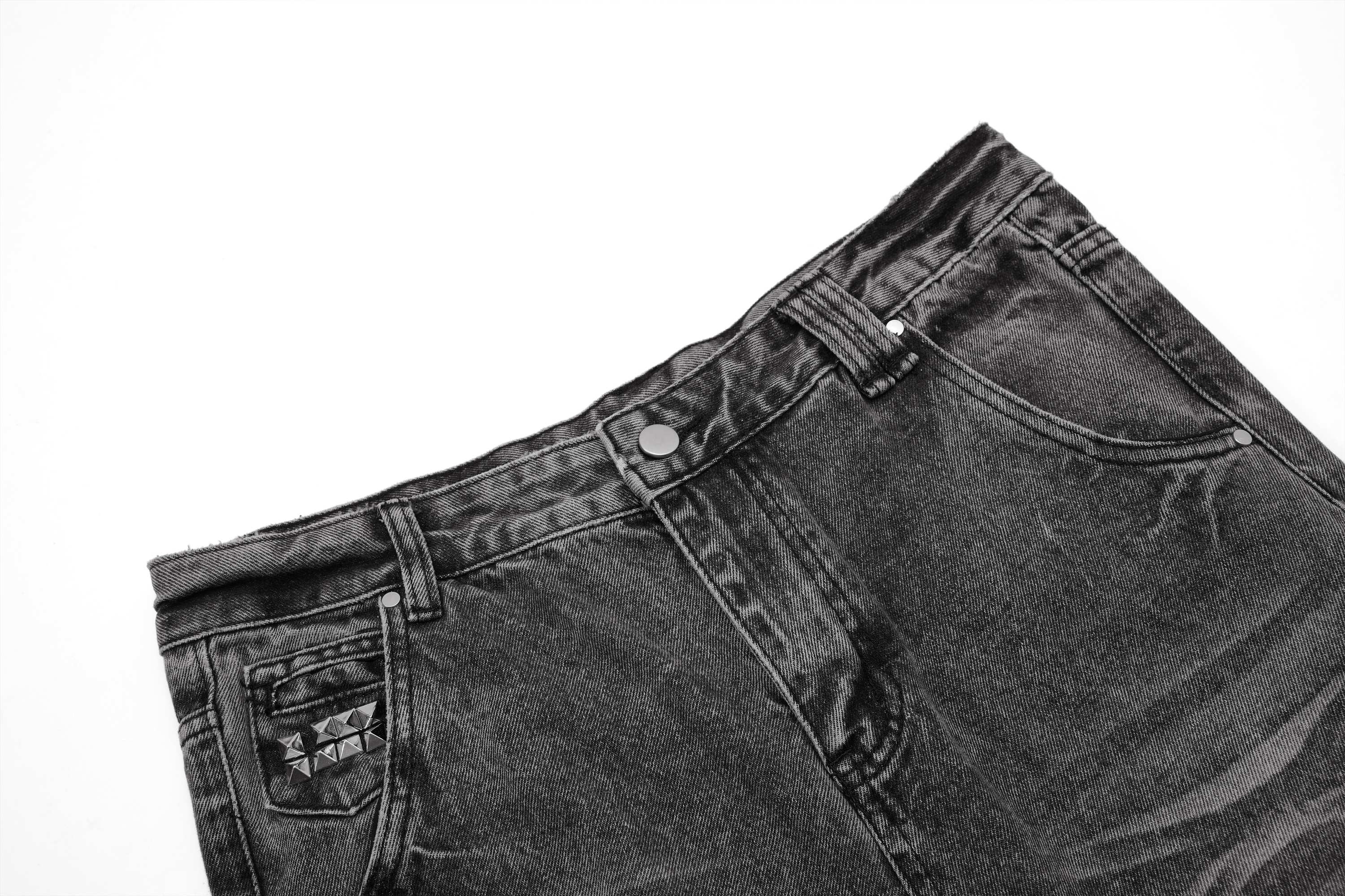 Distressed Studded Stacked Denim Pants | Streetwear Jeans