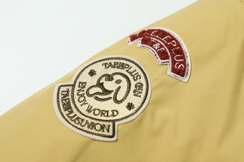 Taele Plus Aviation Patch Bomber Jacket with Fur Collar