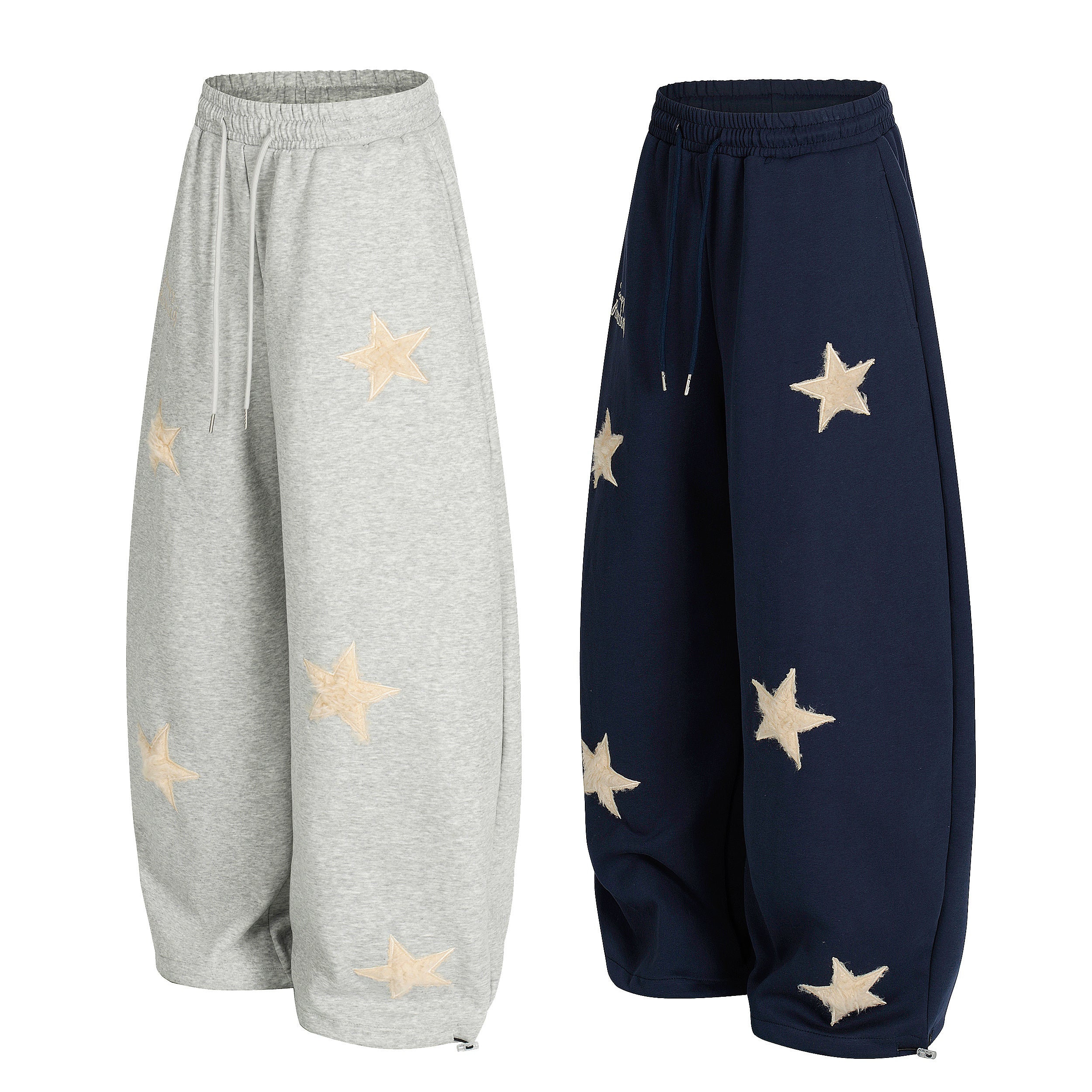Fuzzy Star Appliqué Wide-Leg Sweatpants | Happy Ronteng