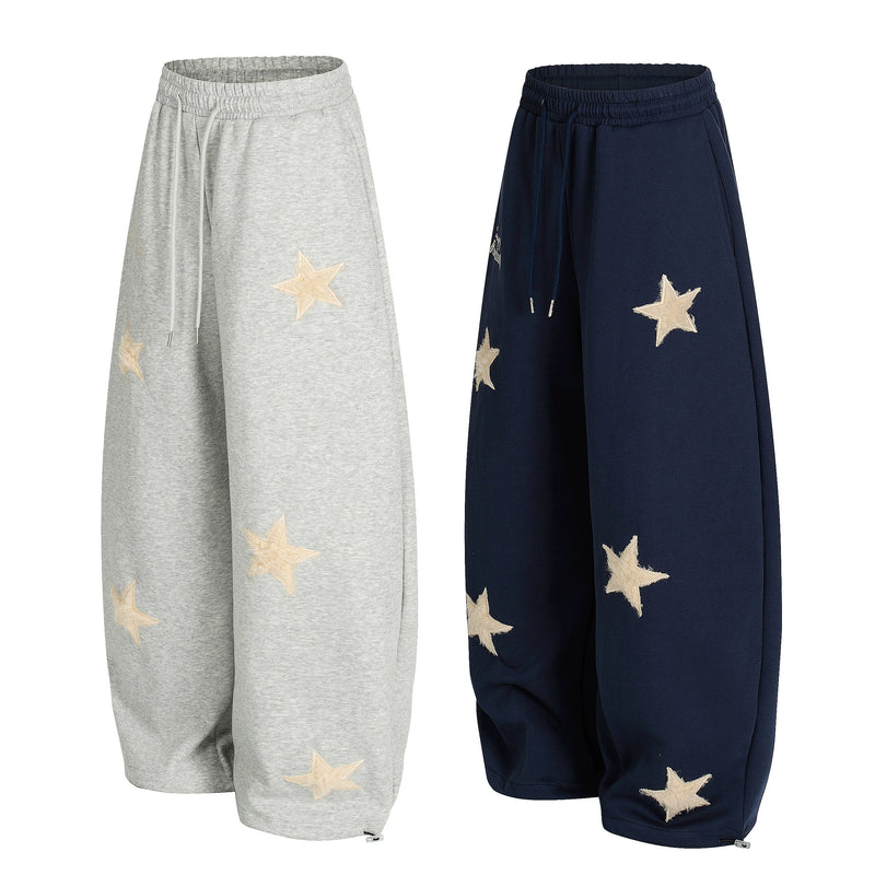 Fuzzy Star Appliqué Wide-Leg Sweatpants | Happy Ronteng