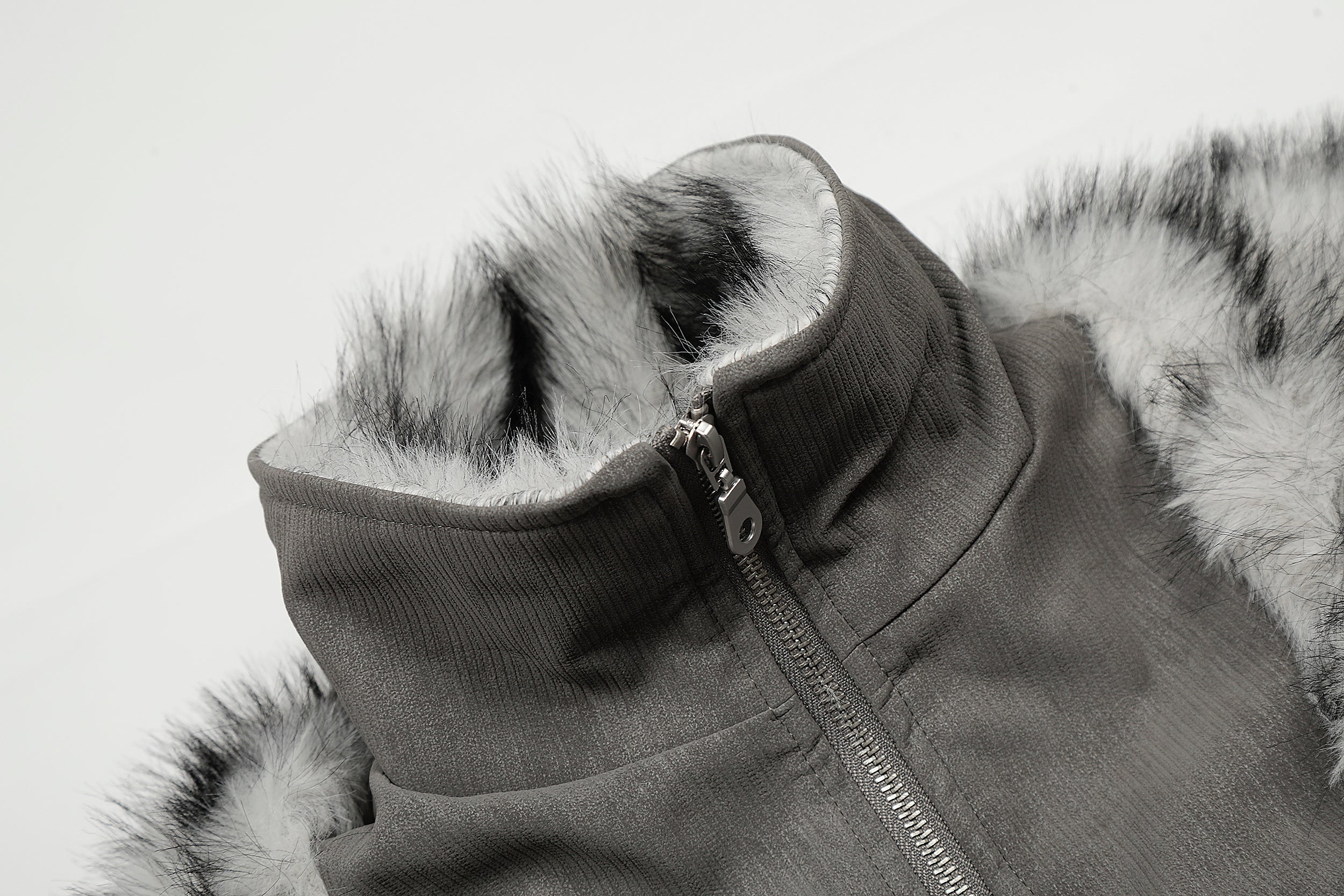 Faux Fur Trim High-Neck Bomber Jacket | Streetwear