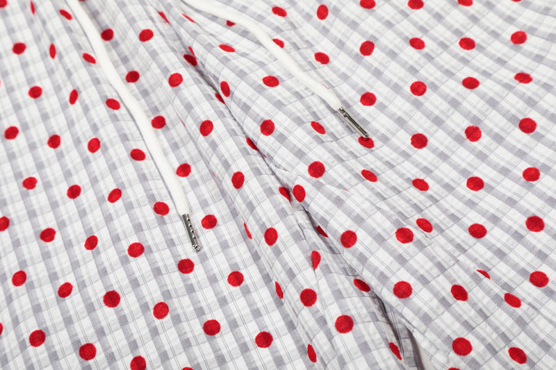 Omirad Polka Dot Wide-Leg Pants | Red Dot Grid Print