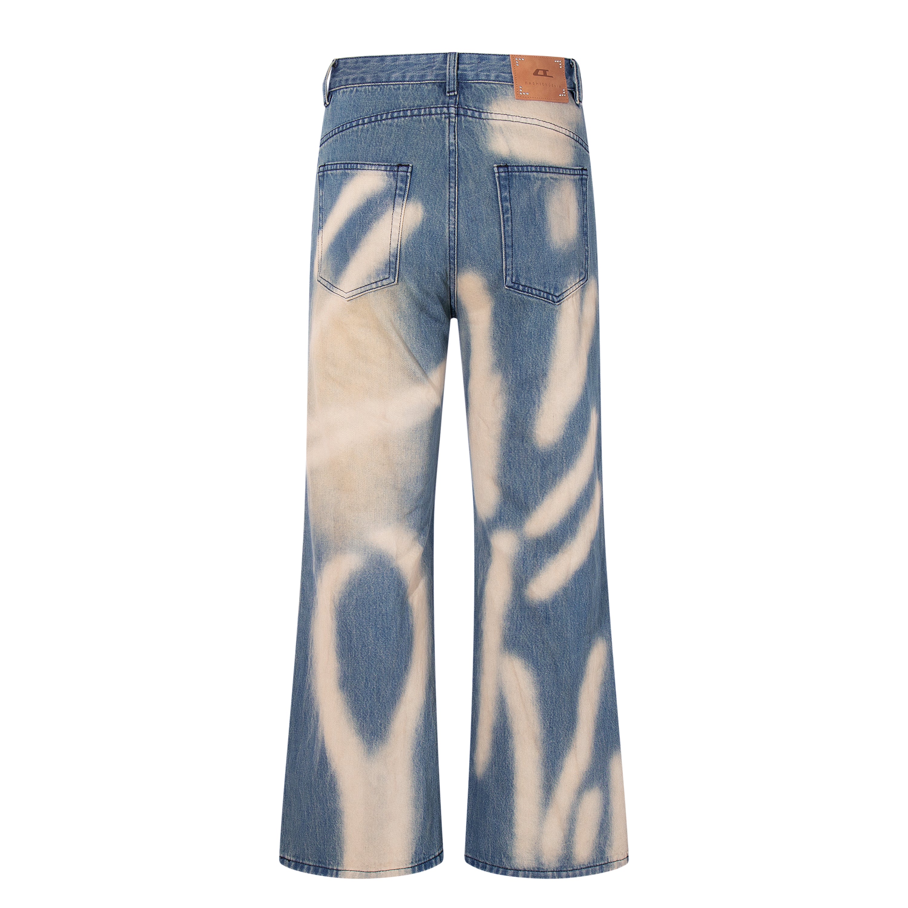 Spray-Fade Graffiti Wide-Leg Jeans | Vintage Blue Denim