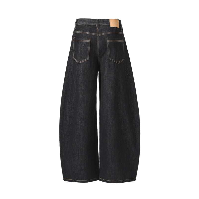 Omirad Embroidered Pocket Wide-Leg Jeans | Black Denim