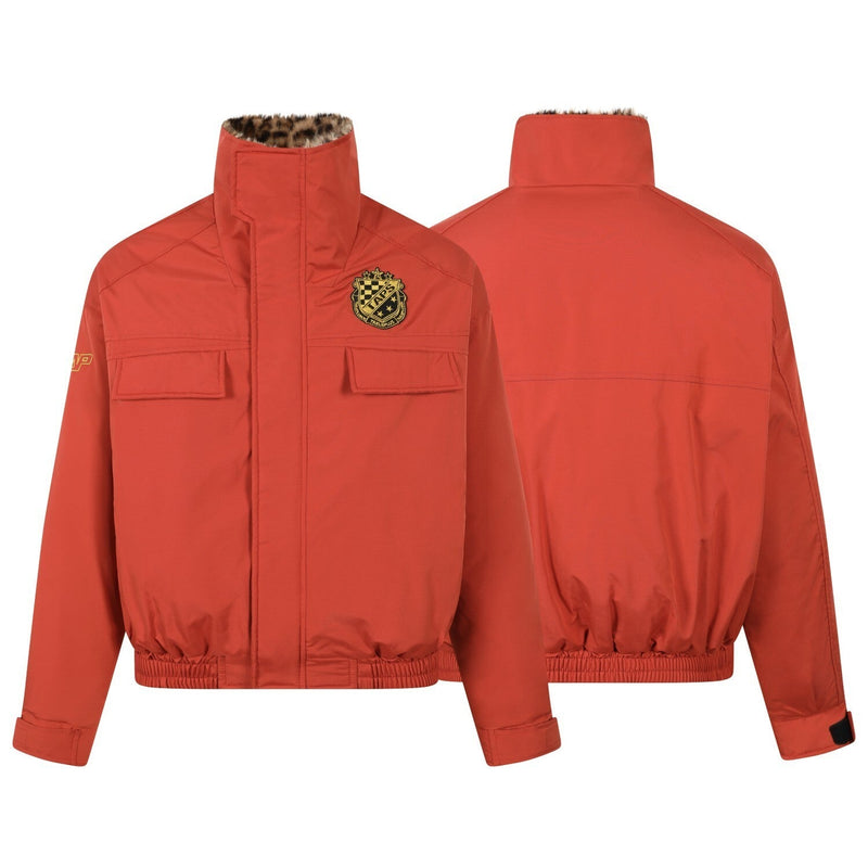Leopard-Lined Military Bomber Jacket | Streetwear Winter Coat