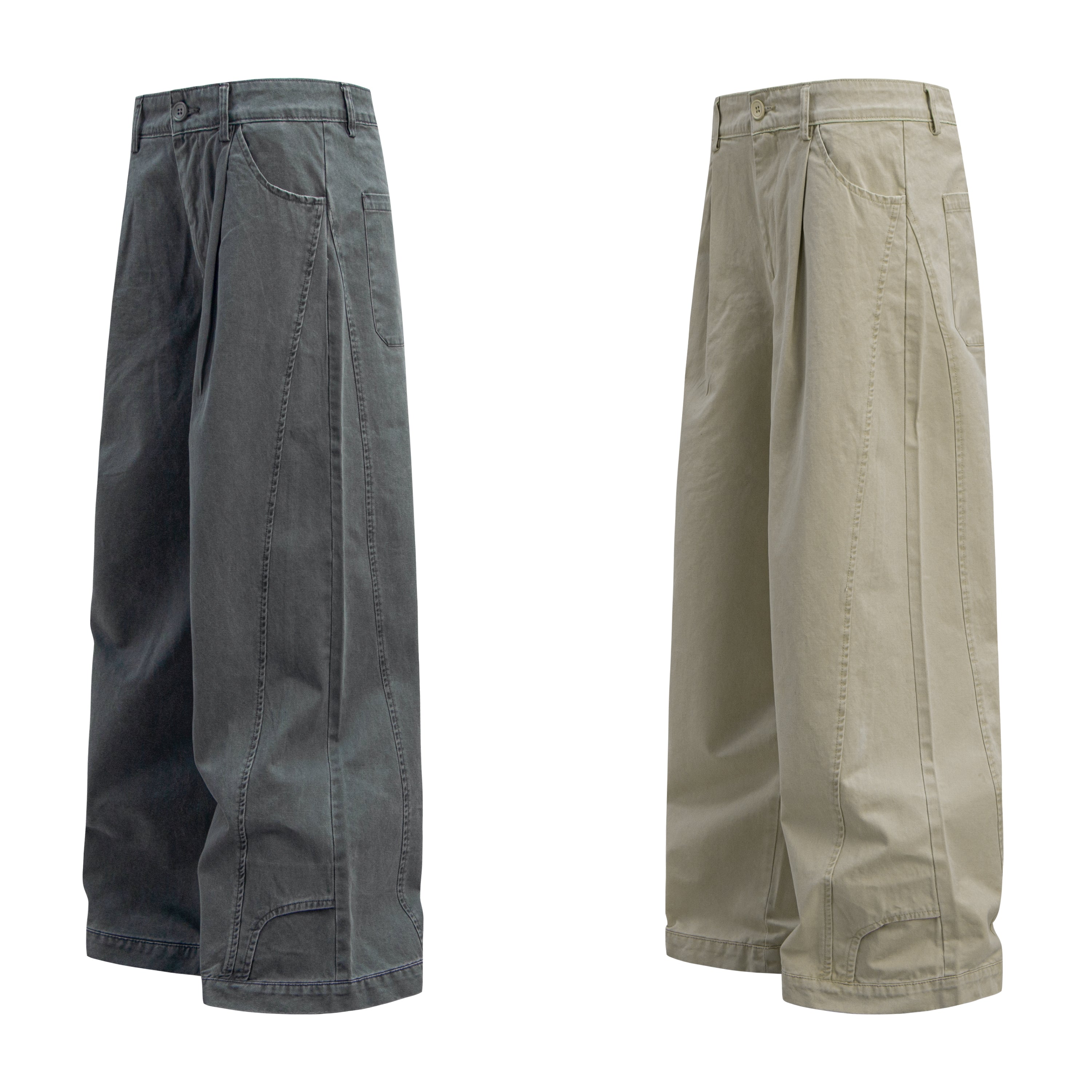 Omirad Wide-Leg Washed Cotton Pants | Pleated Streetwear Trousers