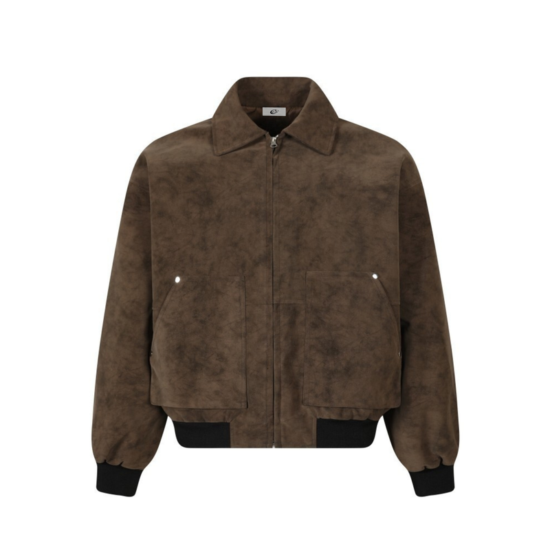 Omirad Vintage Suede Texture Bomber Jacket | Retro Workwear