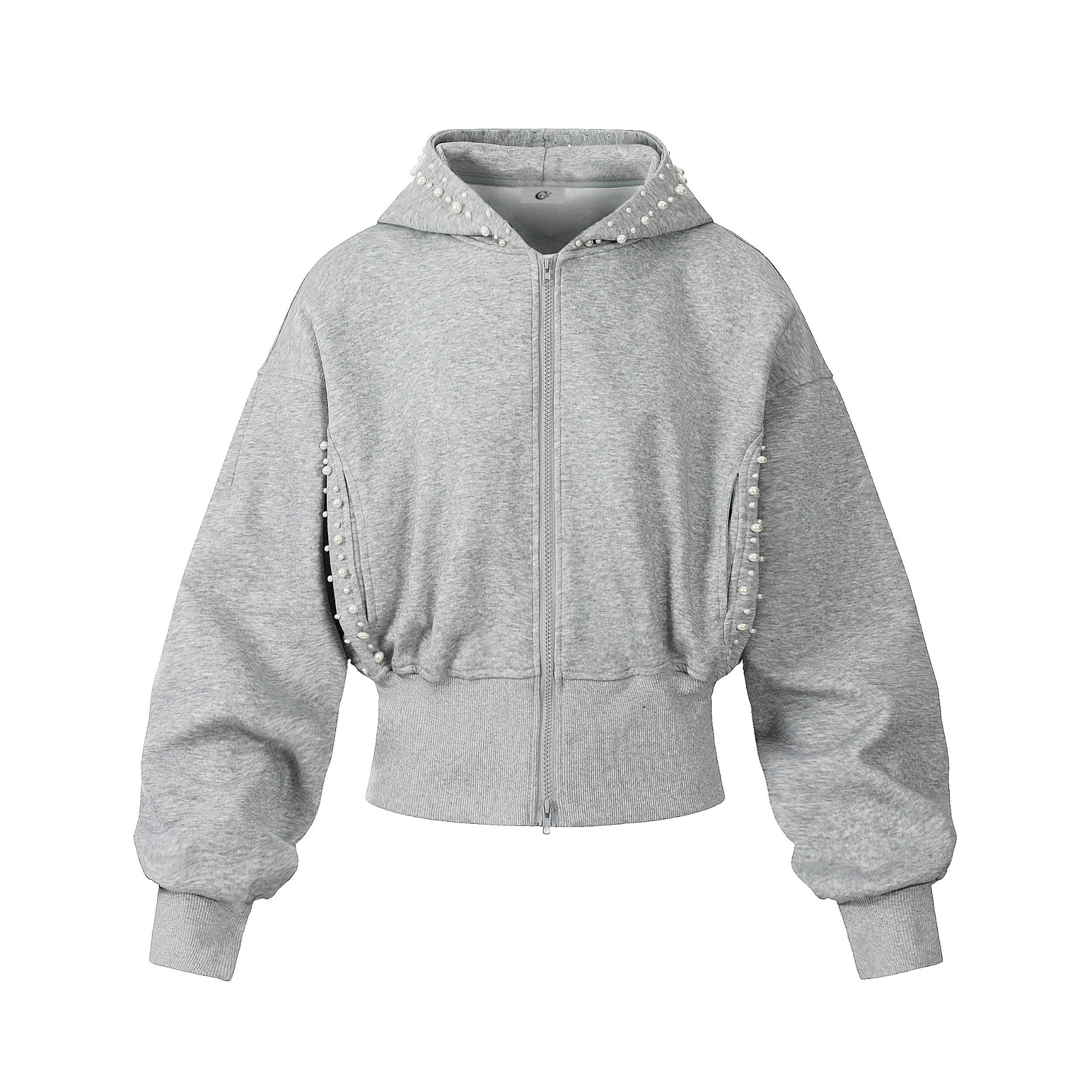 Pearl-Trim Cropped Zip-Up Hoodie | Street-Ready & Feminine