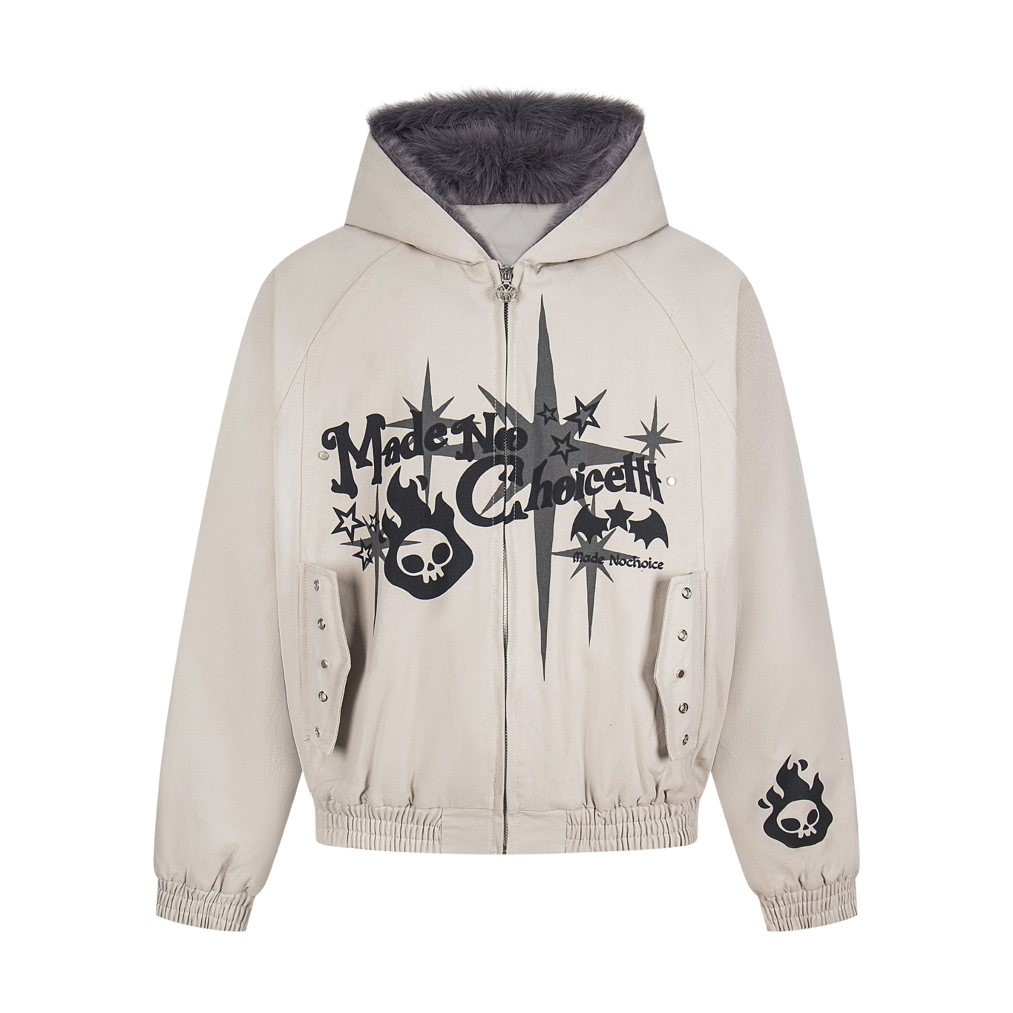 Faux Fur Collar Quilted Bomber Jacket | Streetwear Graphic