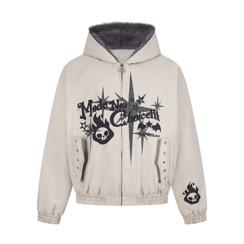 Faux Fur Collar Quilted Bomber Jacket | Streetwear Graphic