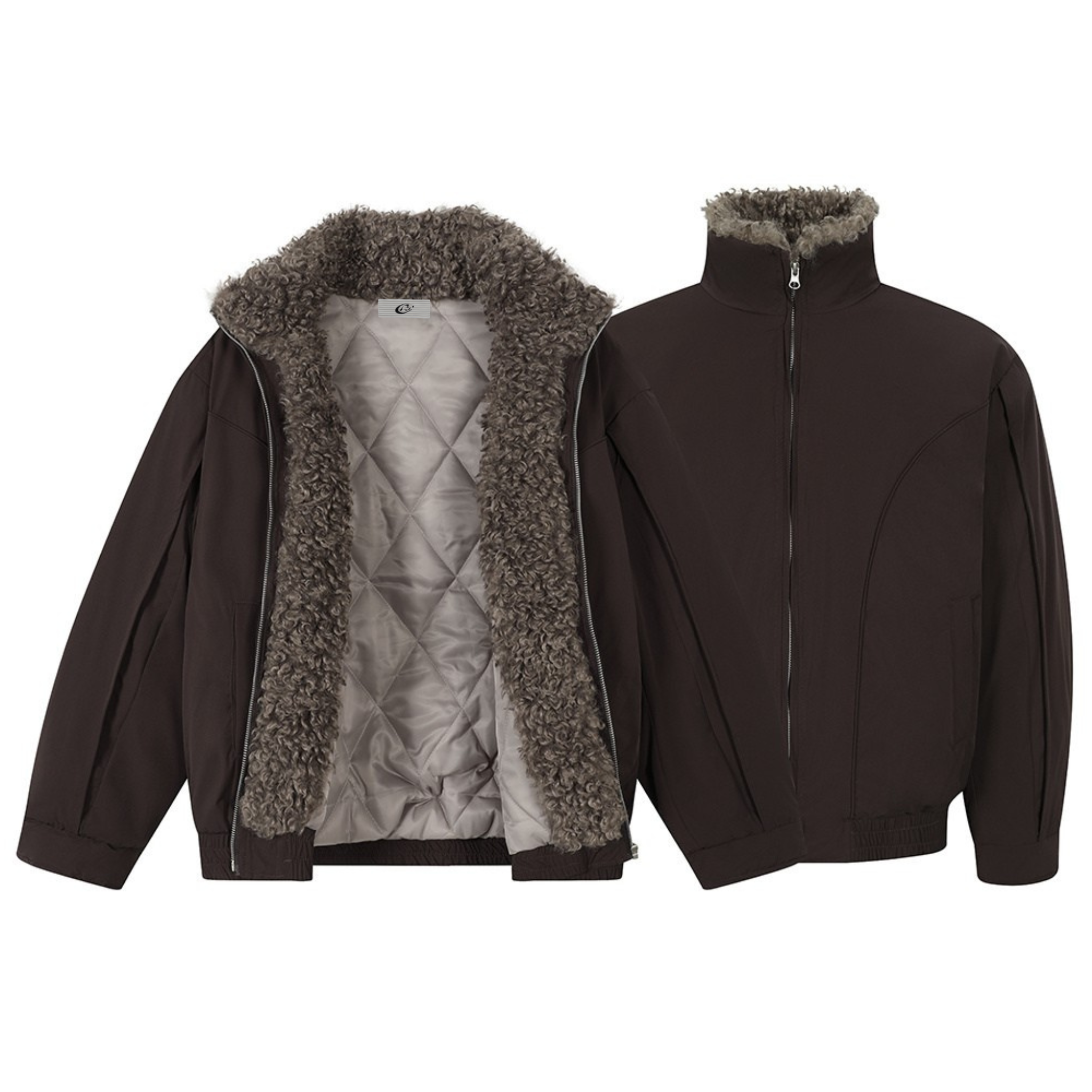 Faux Shearling Lined Bomber Jacket | Stand Collar Winter Coat
