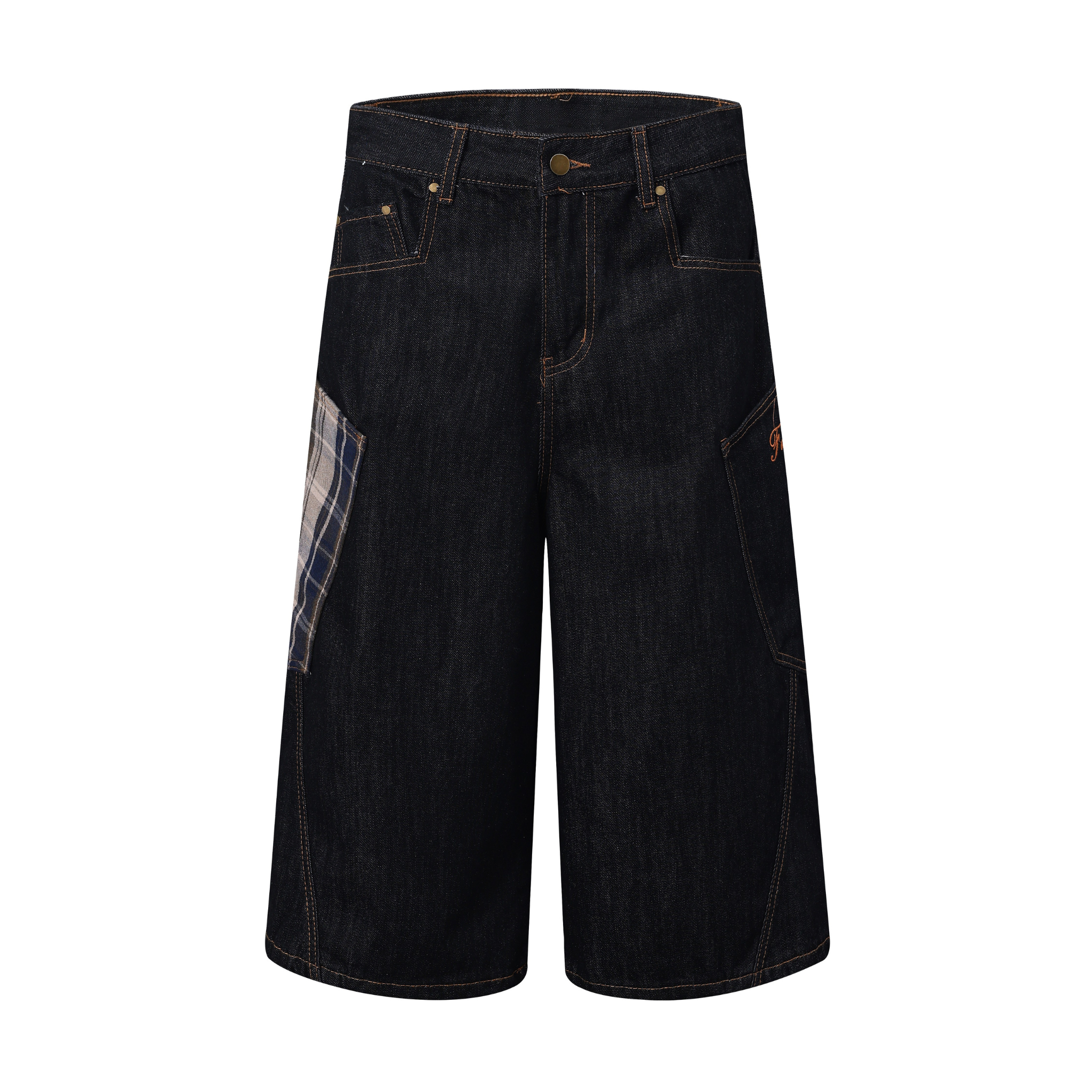 Omirad Patchwork Denim Jorts | Wide-Leg Dark Indigo Shorts