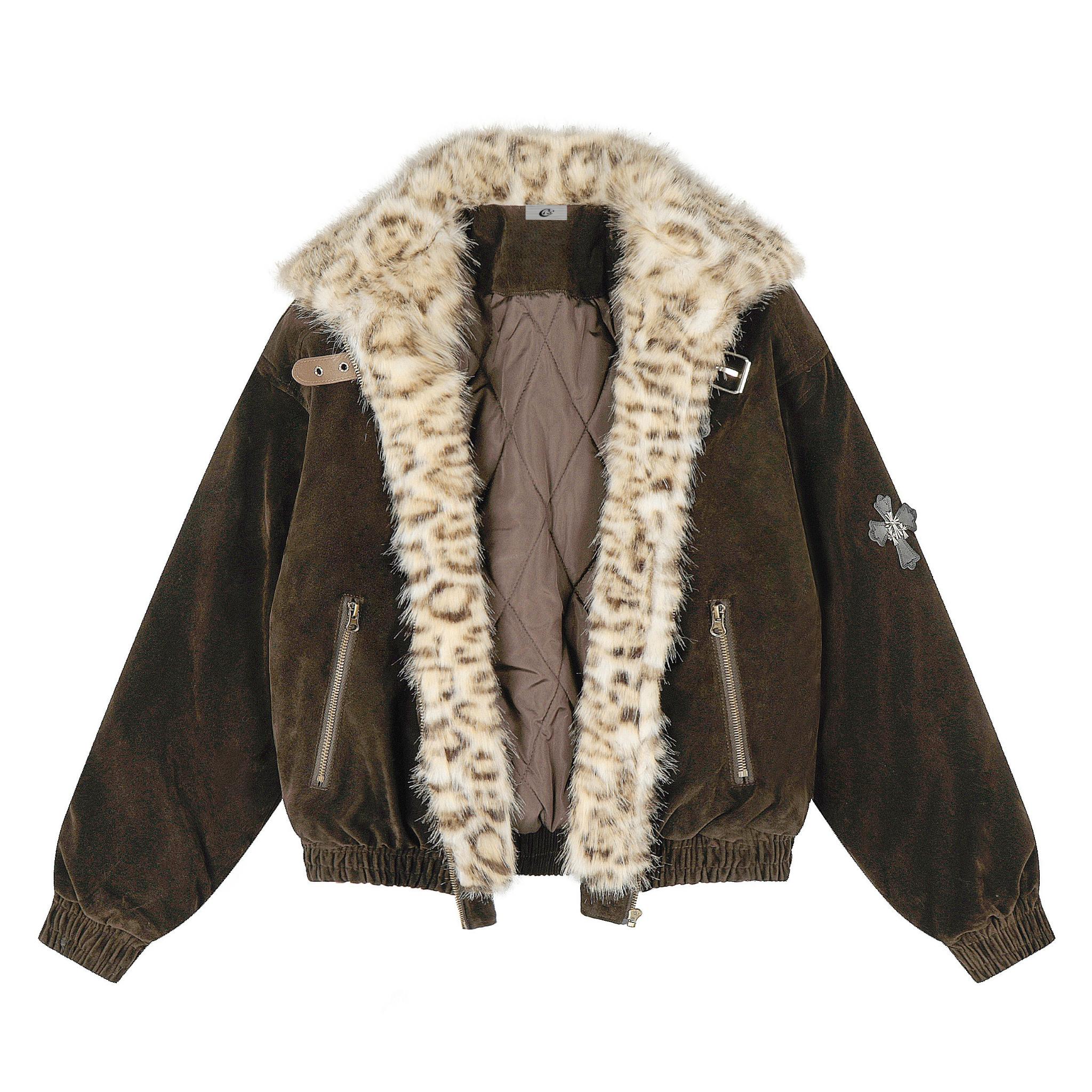 Faux Fur Collar Suede-Texture Bomber Jacket | Omirad
