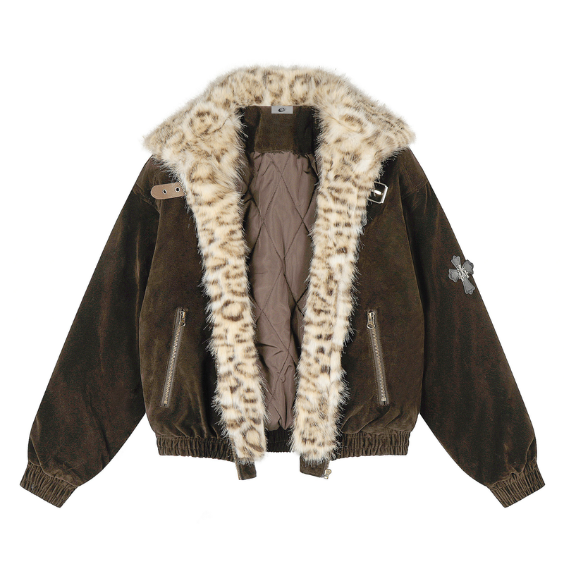 Faux Fur Collar Suede-Texture Bomber Jacket | Omirad