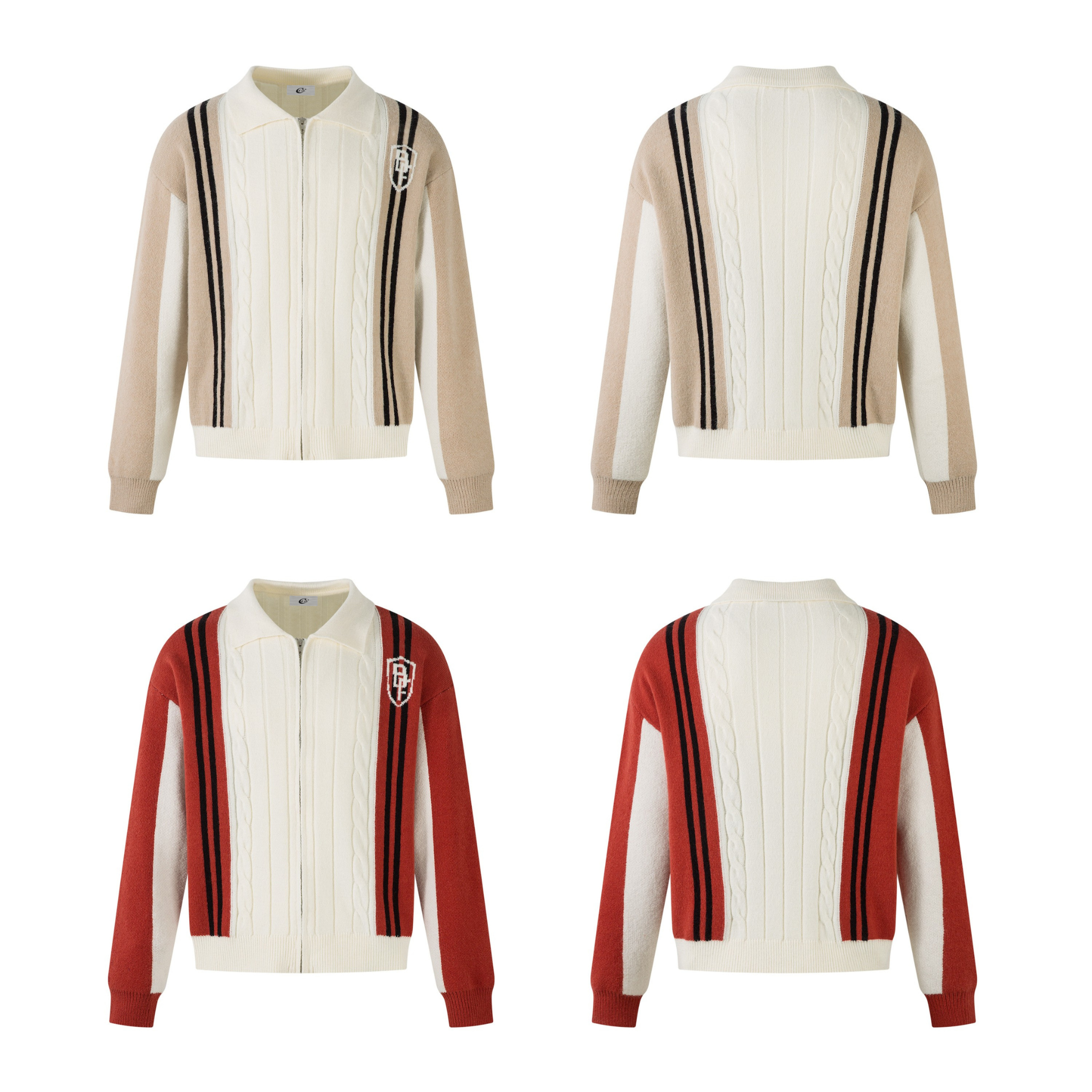 Retro Stripe Cable-Knit Zip Jacket | Varsity Color Block