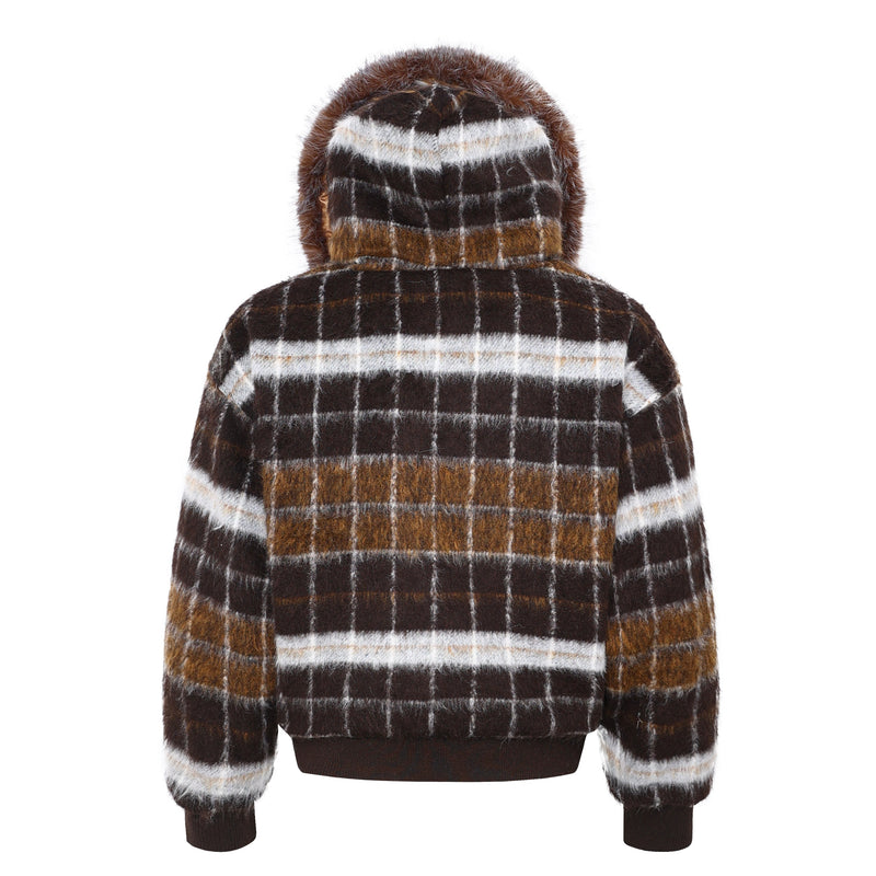 Omirad Fur-Hood Plaid Bomber Jacket | Winter Streetwear