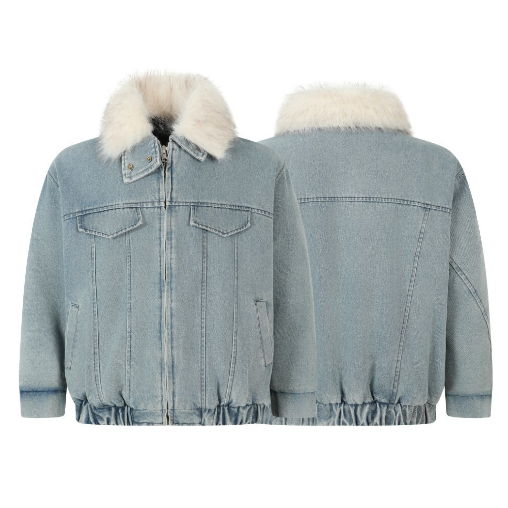 Faux Fur Collar Denim Jacket | Detachable Fur Zip-Up