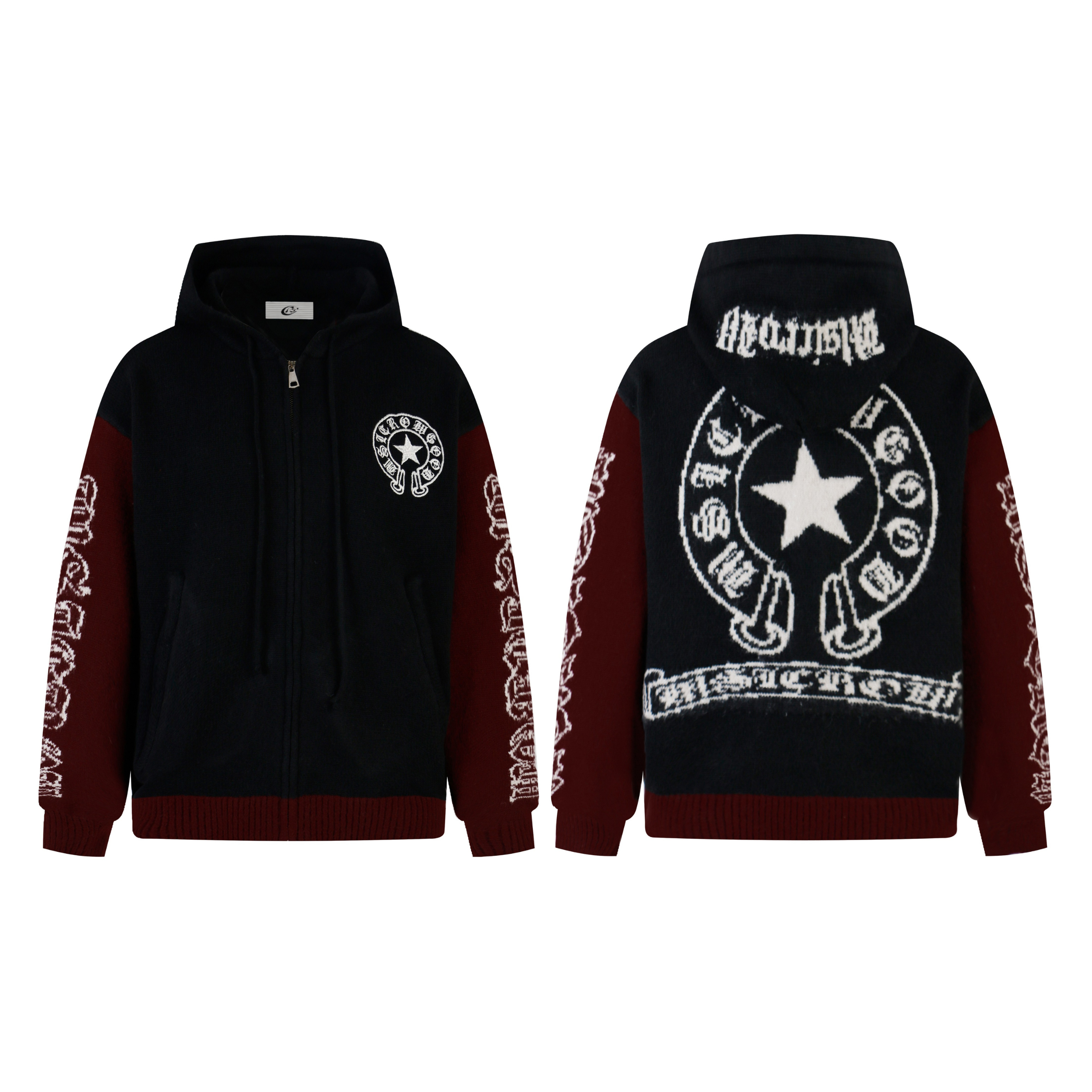 Omirad Vintage Star Knit Zip Hoodie | Color-Block Streetwear