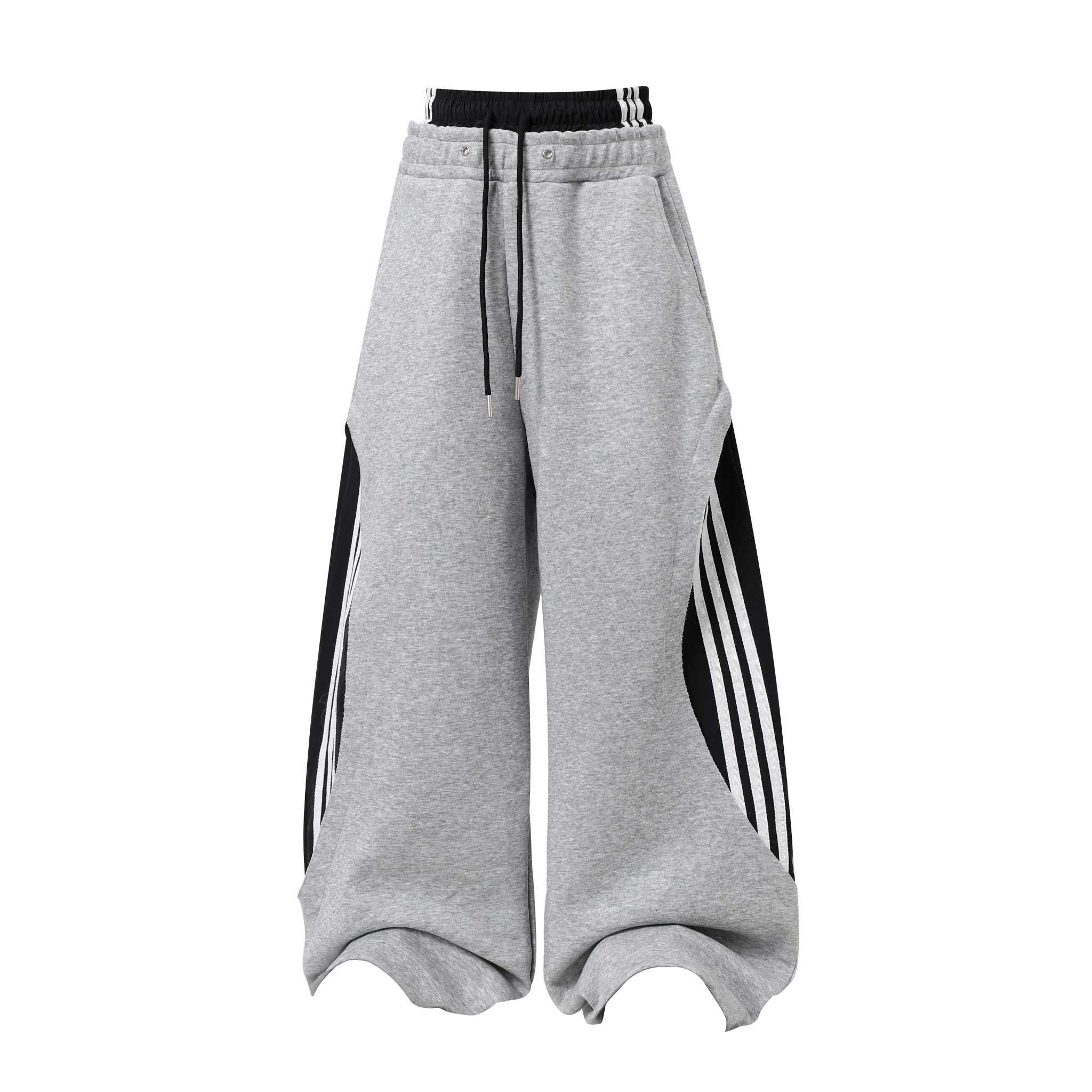 Double-Waist Stripe Wide-Leg Sweatpants | Oversized Streetwear