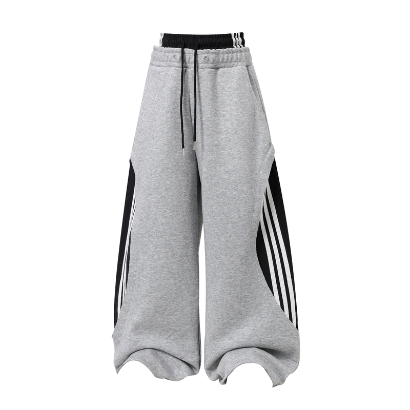 Double-Waist Stripe Wide-Leg Sweatpants | Oversized Streetwear