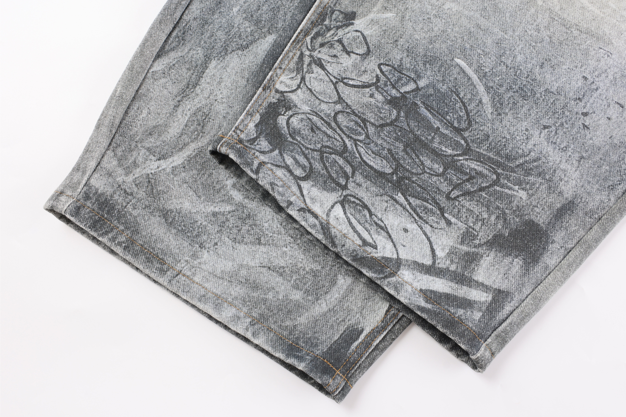 Graffiti Washed Curved Wide-Leg Denim Pants | Oversized Fit