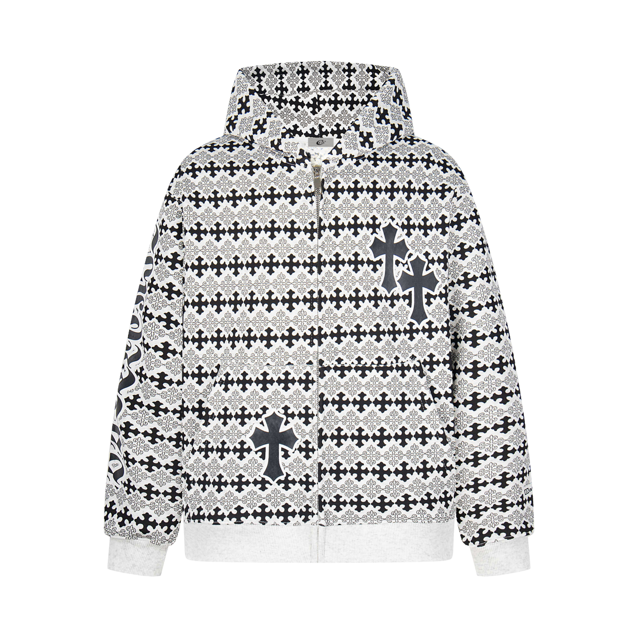 Gothic Cross Pattern Full-Zip Hoodie | Y2K Streetwear