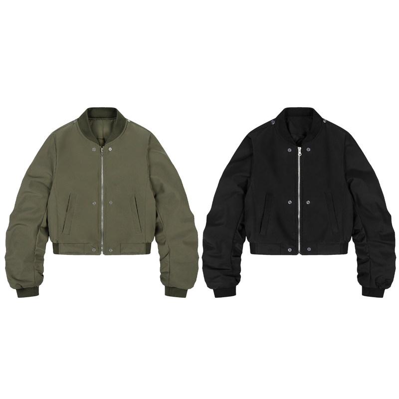 Detachable Faux Fur Scarf Bomber Jacket | Olive & Black