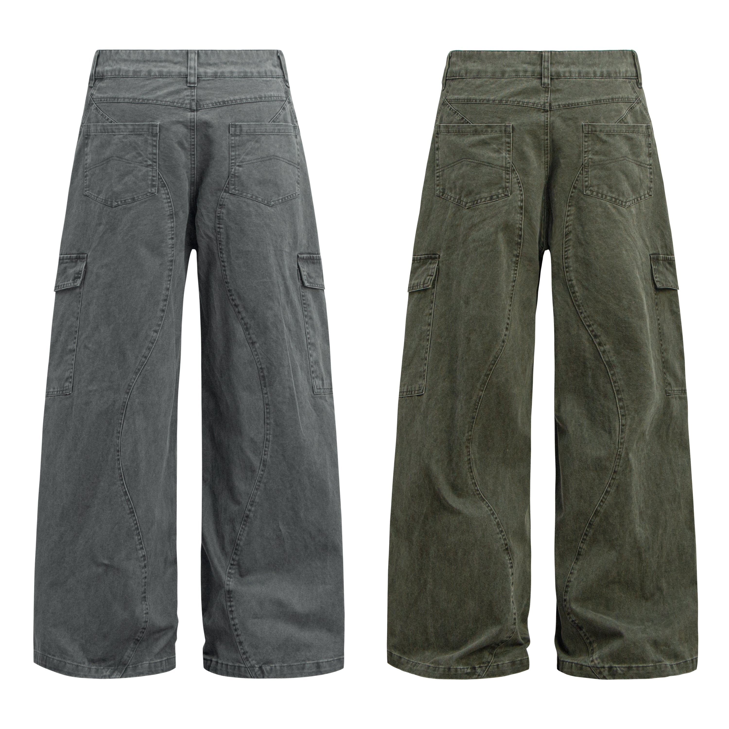 Omirad Curved Cargo Wide-Leg Denim Pants | 100% Cotton