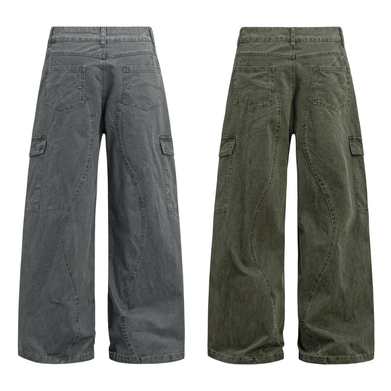 Omirad Curved Cargo Wide-Leg Denim Pants | 100% Cotton