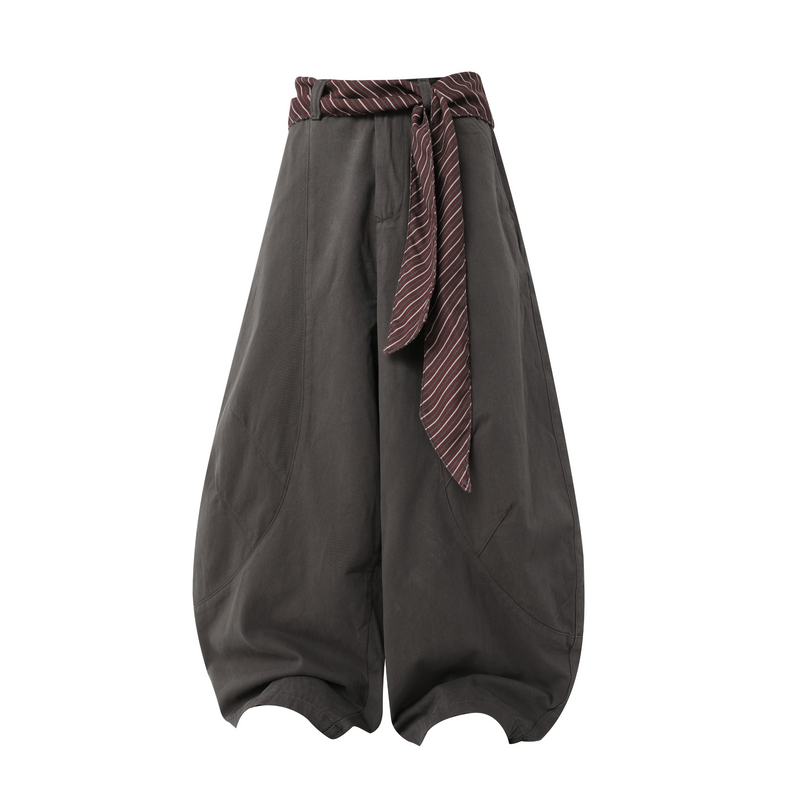 Scarf-Waist Barrel Pants | Wide-Leg Cotton Trousers