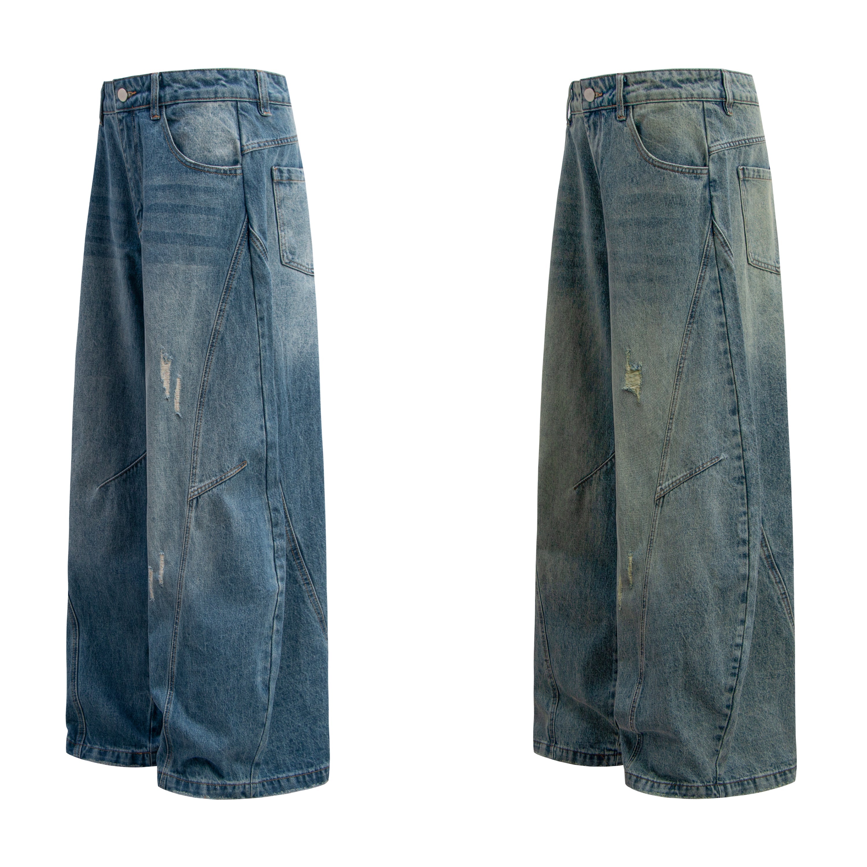 Omirad Distressed Panel Wide-Leg Denim Jeans | Streetwear