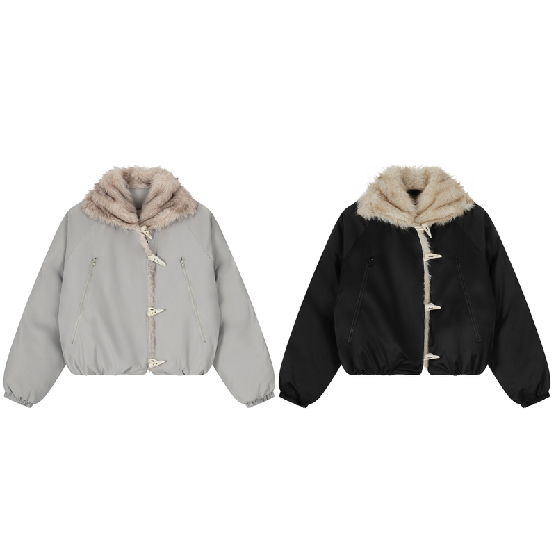 Faux Fur Lapel Drawstring Cropped Jacket | Streetwear