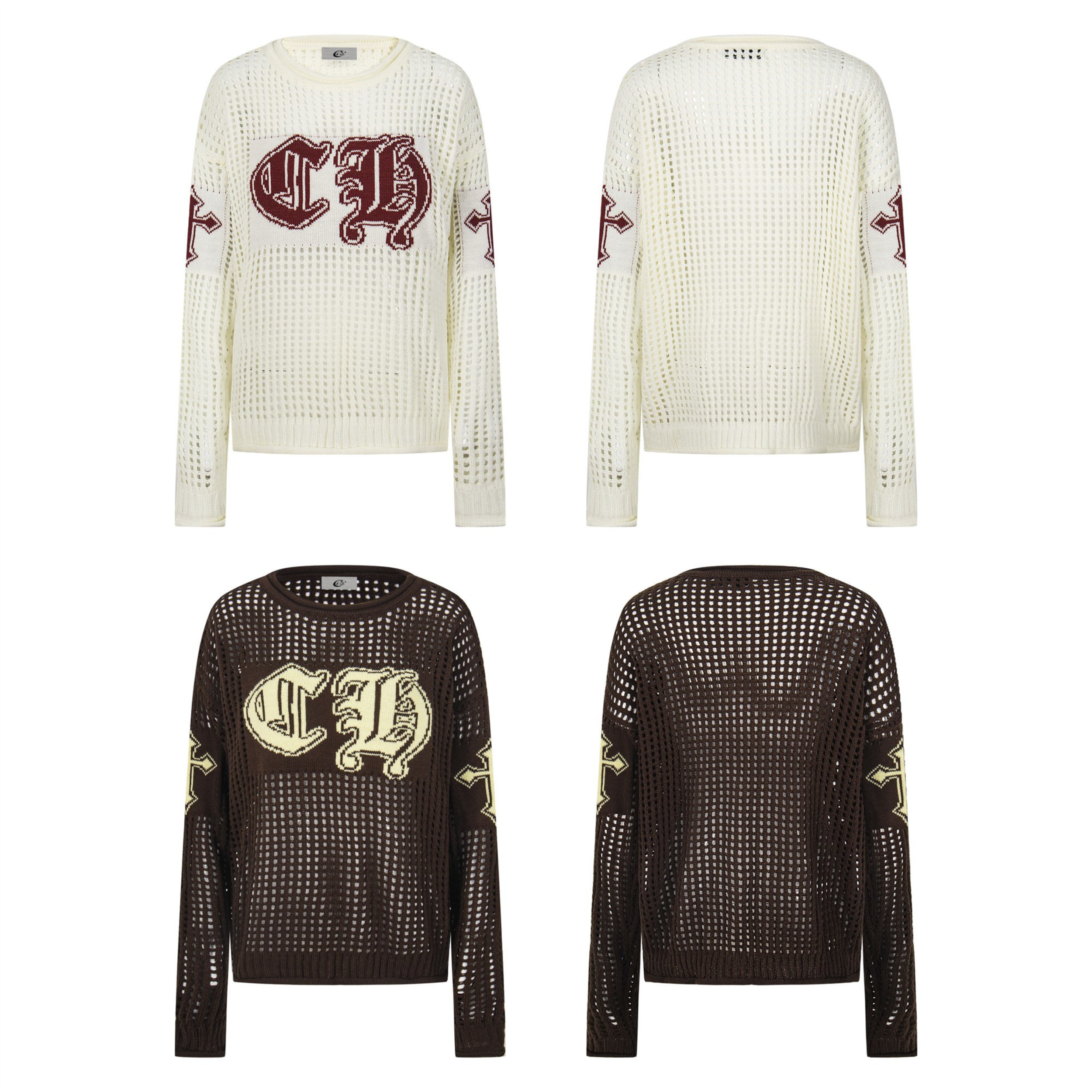 Hollow Knit Crewneck Sweater | Varsity CH Open-Knit Top