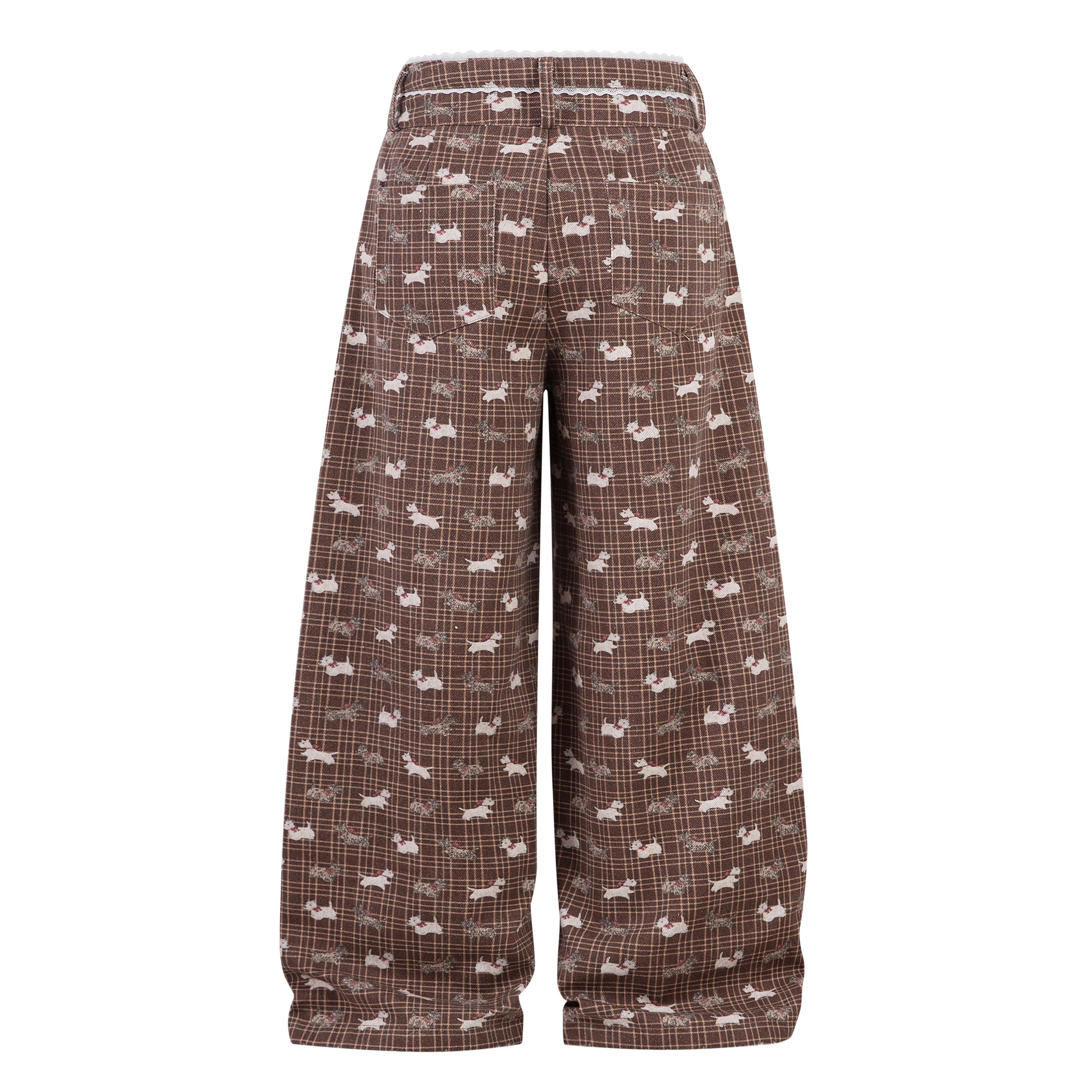 Retro Dog Print Plaid Wide-Leg Pants | Vintage Style