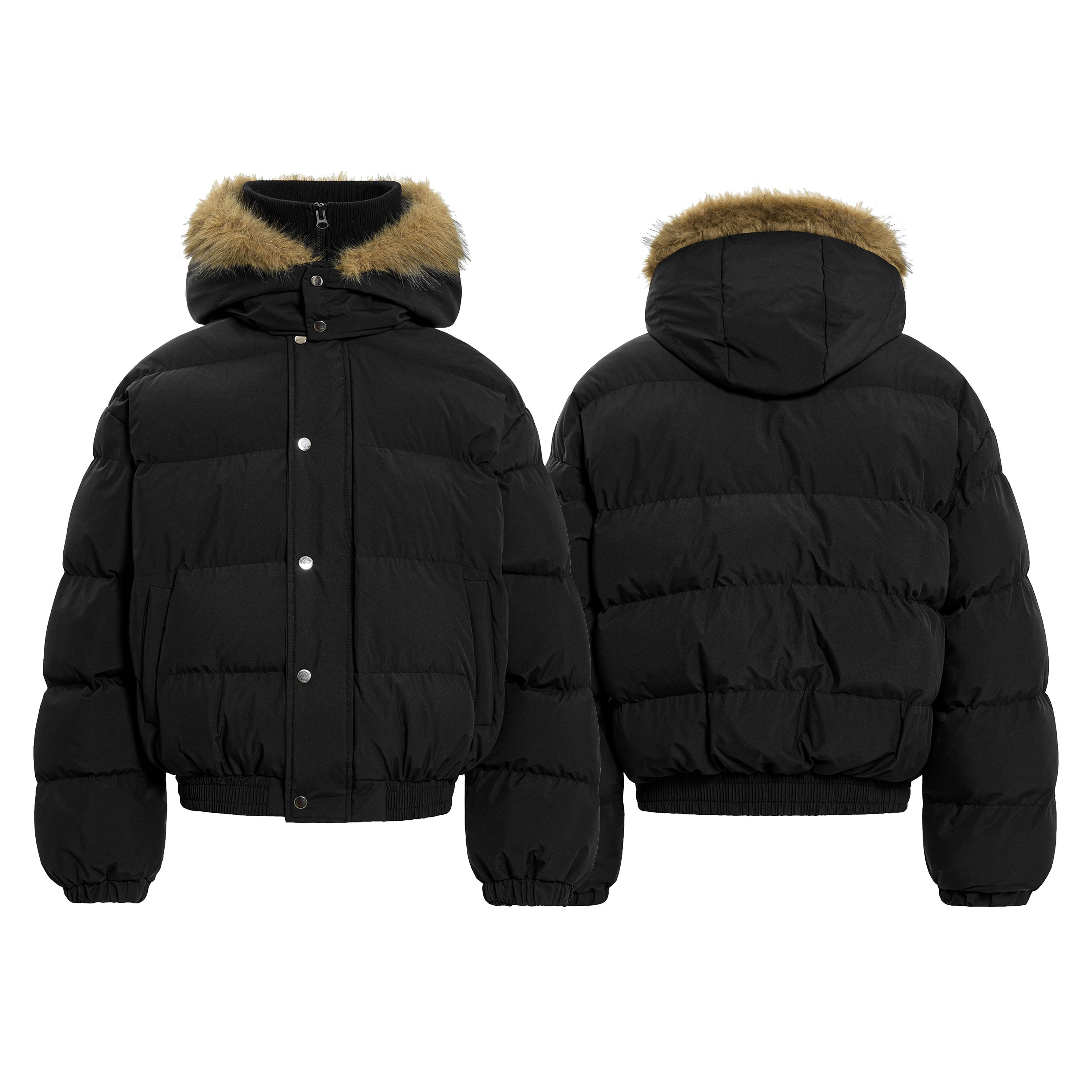 Omirad Fur-Trim Puffer Jacket | Black Hooded Bomber