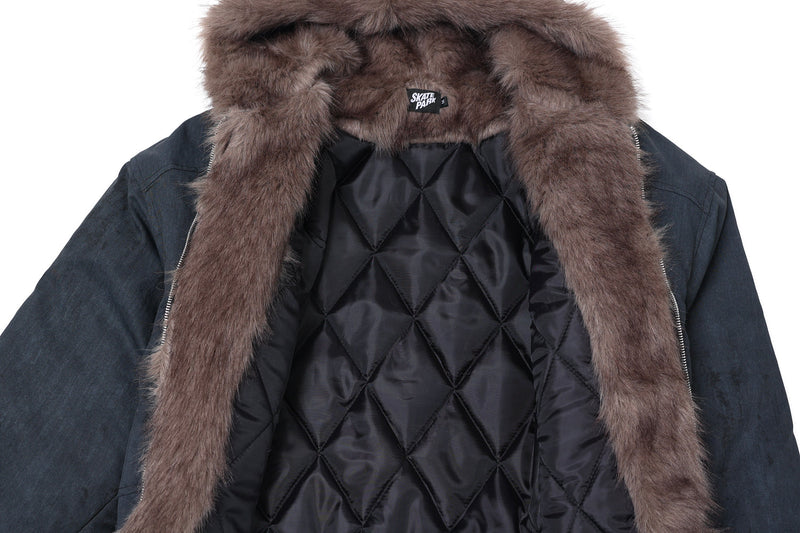 Omirad Frost-Fur Hooded Bomber Jacket | Cropped Streetwear