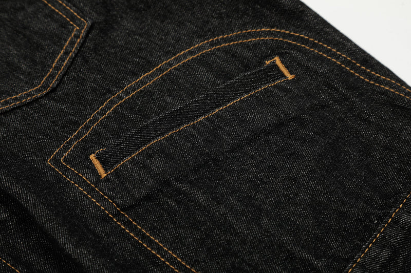 Omirad Raw Black Cropped Denim Jacket | Contrast Stitch