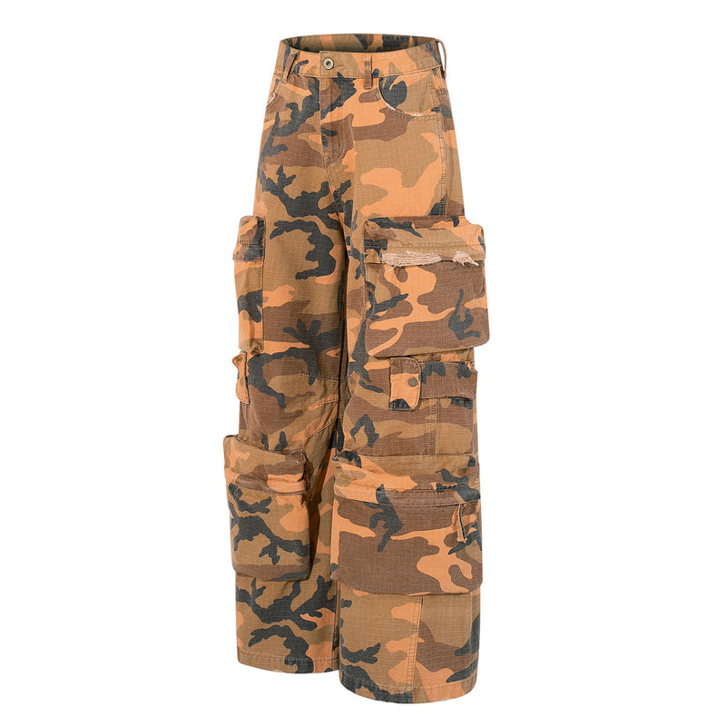 Heavy Tactical Camo Multi-Pocket Wide-Leg Cargo Pants