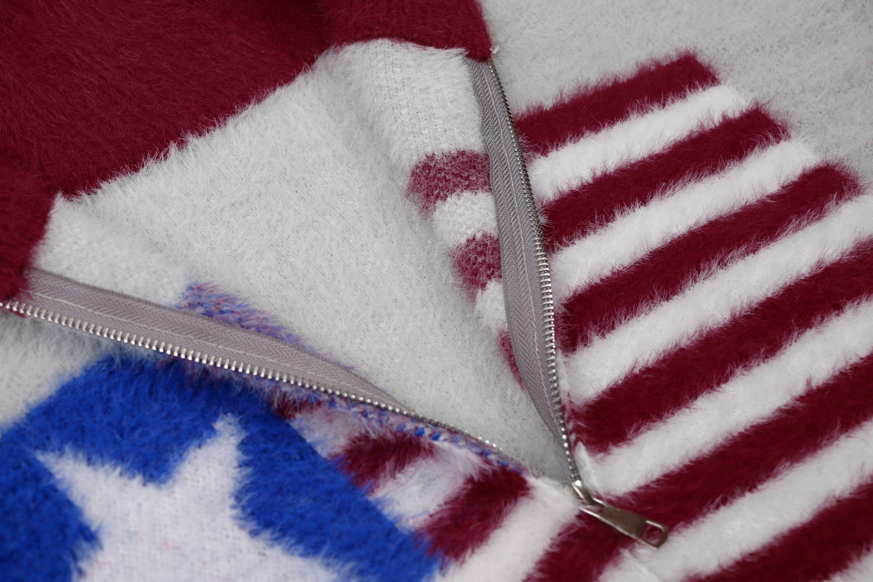 Flag Pattern Fuzzy Half-Zip Sweater | Americana Streetwear