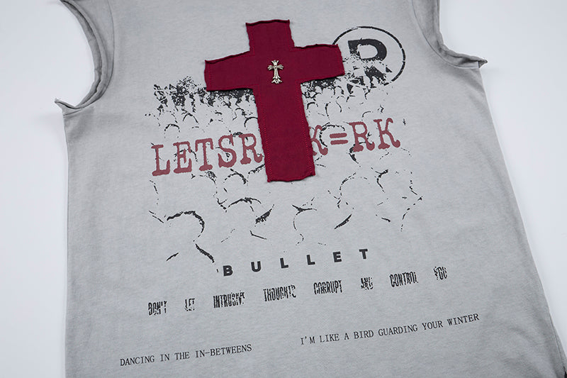 Distressed Cross Sleeveless T-Shirt | Gothic Punk Streetwear