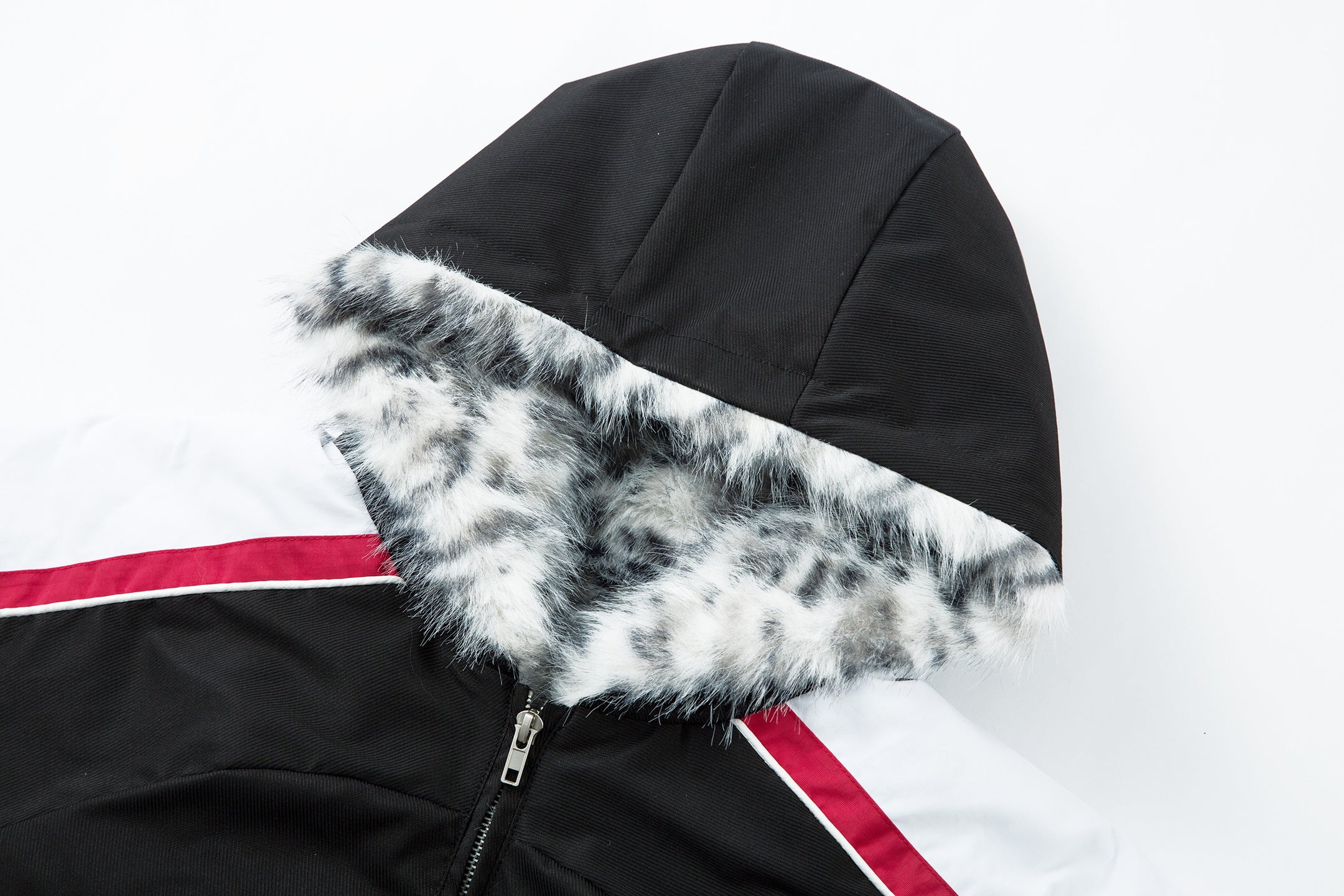 Racing Patch Faux Fur Hood Jacket | Color-Block Nylon