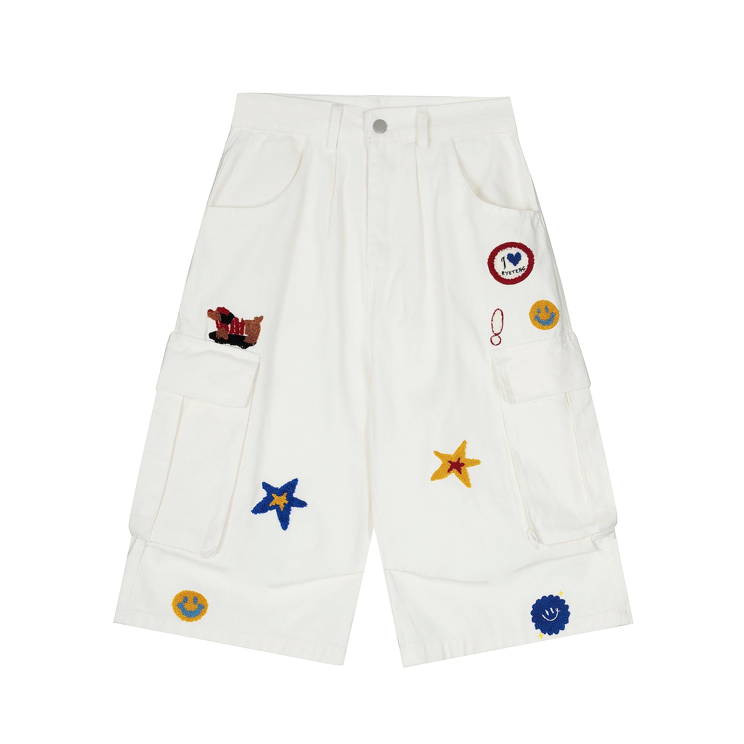 Patchwork Embroidered Cargo Shorts | Streetwear Wide-Leg