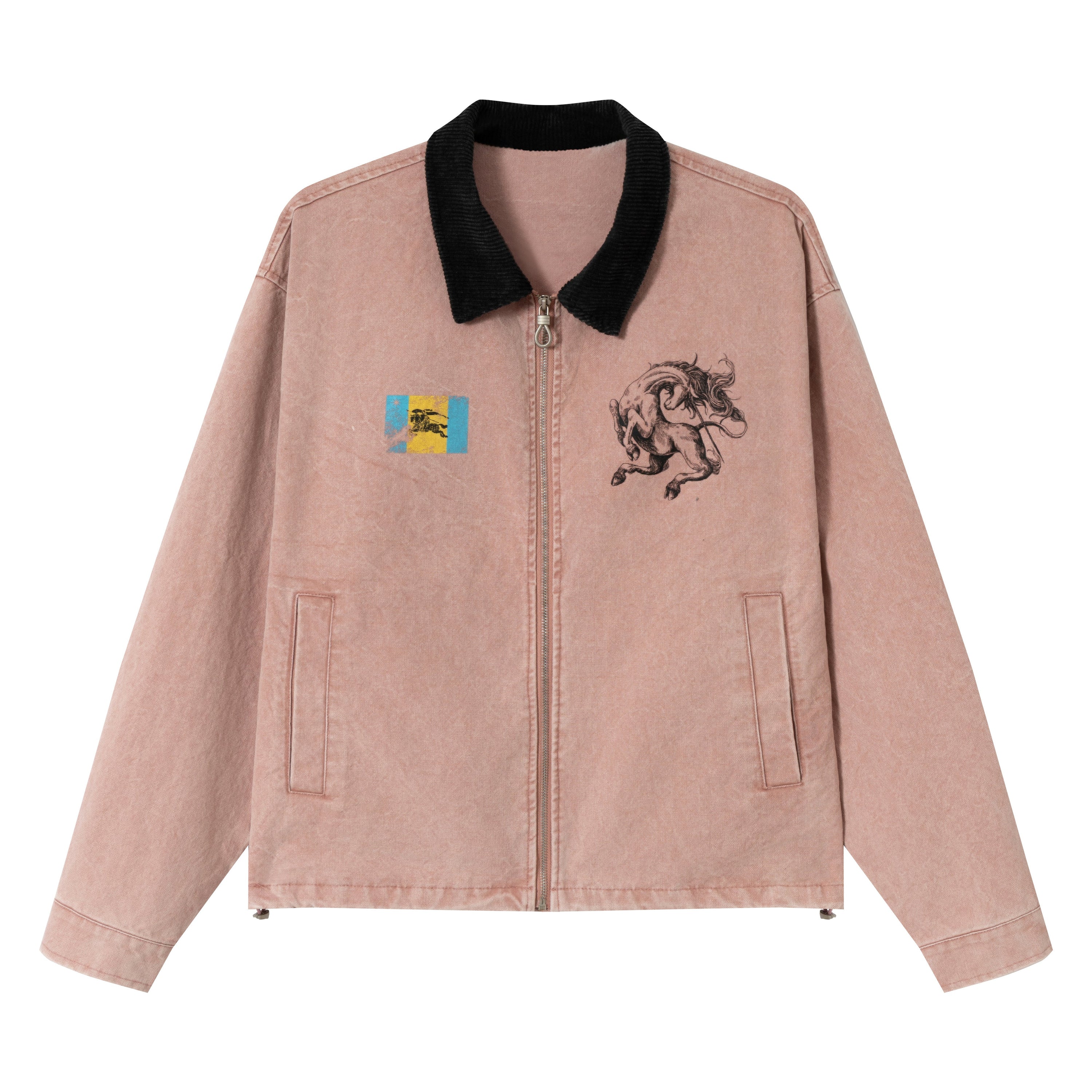 Omirad Washed Zip-Up Jacket | Corduroy Collar Streetwear