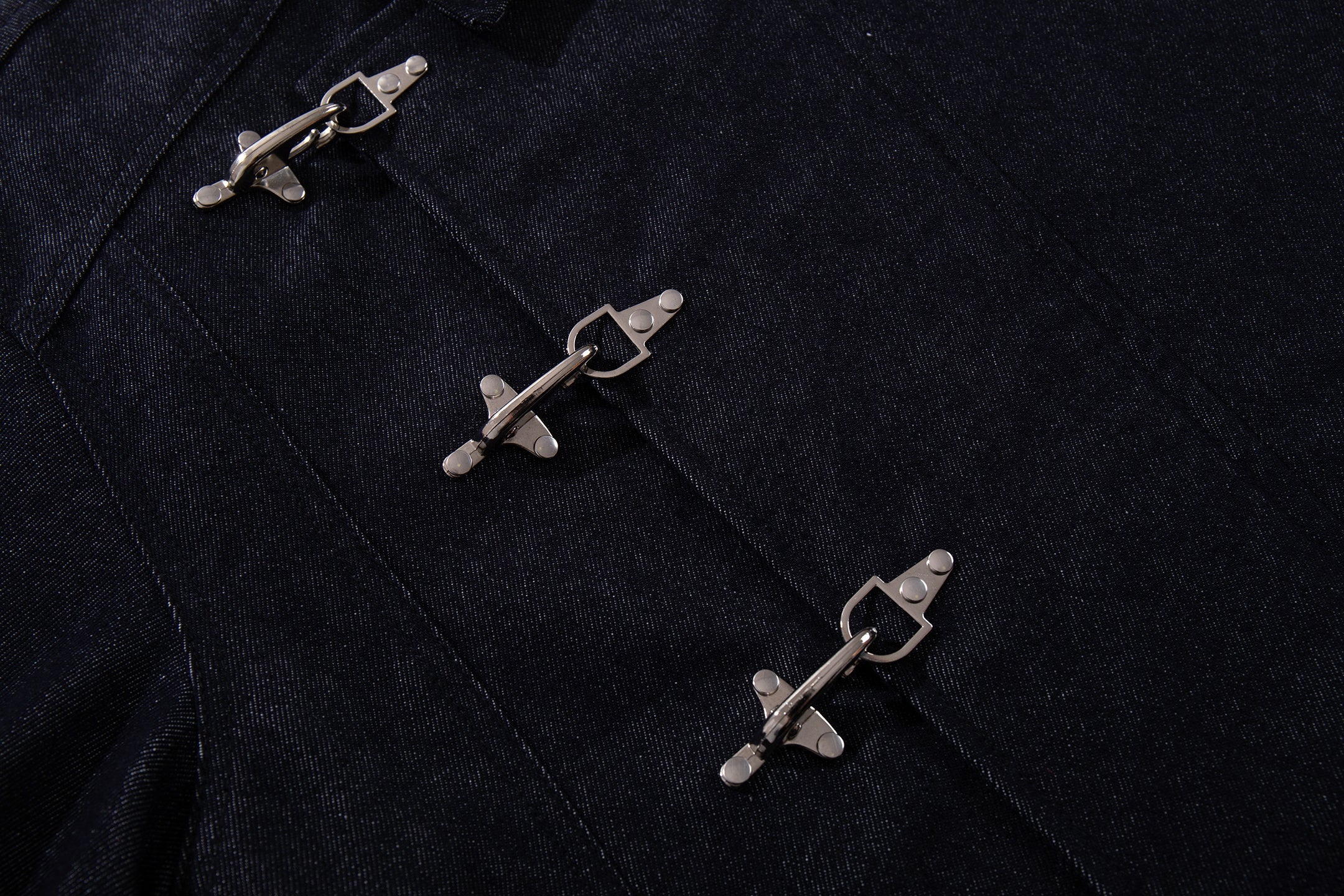 Men's Dark Indigo Denim Jacket with Metal Buckle Detail