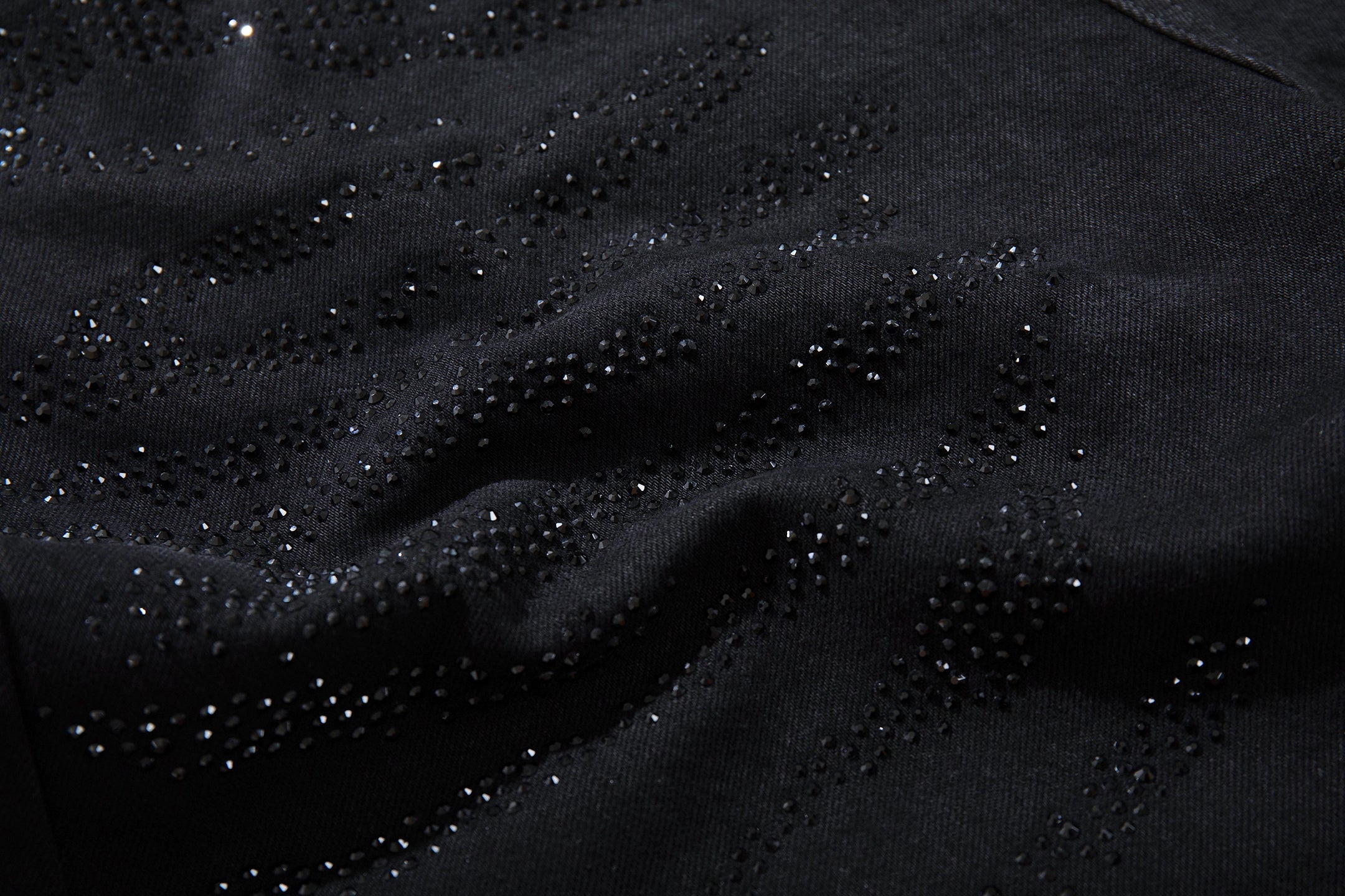 Omirad Rhinestone Wide-Leg Black Denim Jeans | SEAKOFF